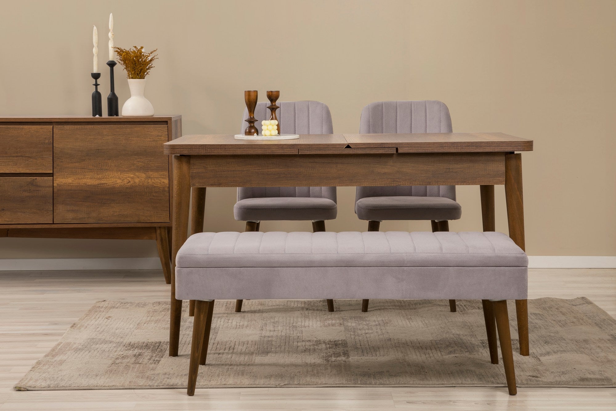 Conjunto de mesa de jantar extensível, cadeiras e Aparador (5 peças)-Vina-Nogueira
Cinza