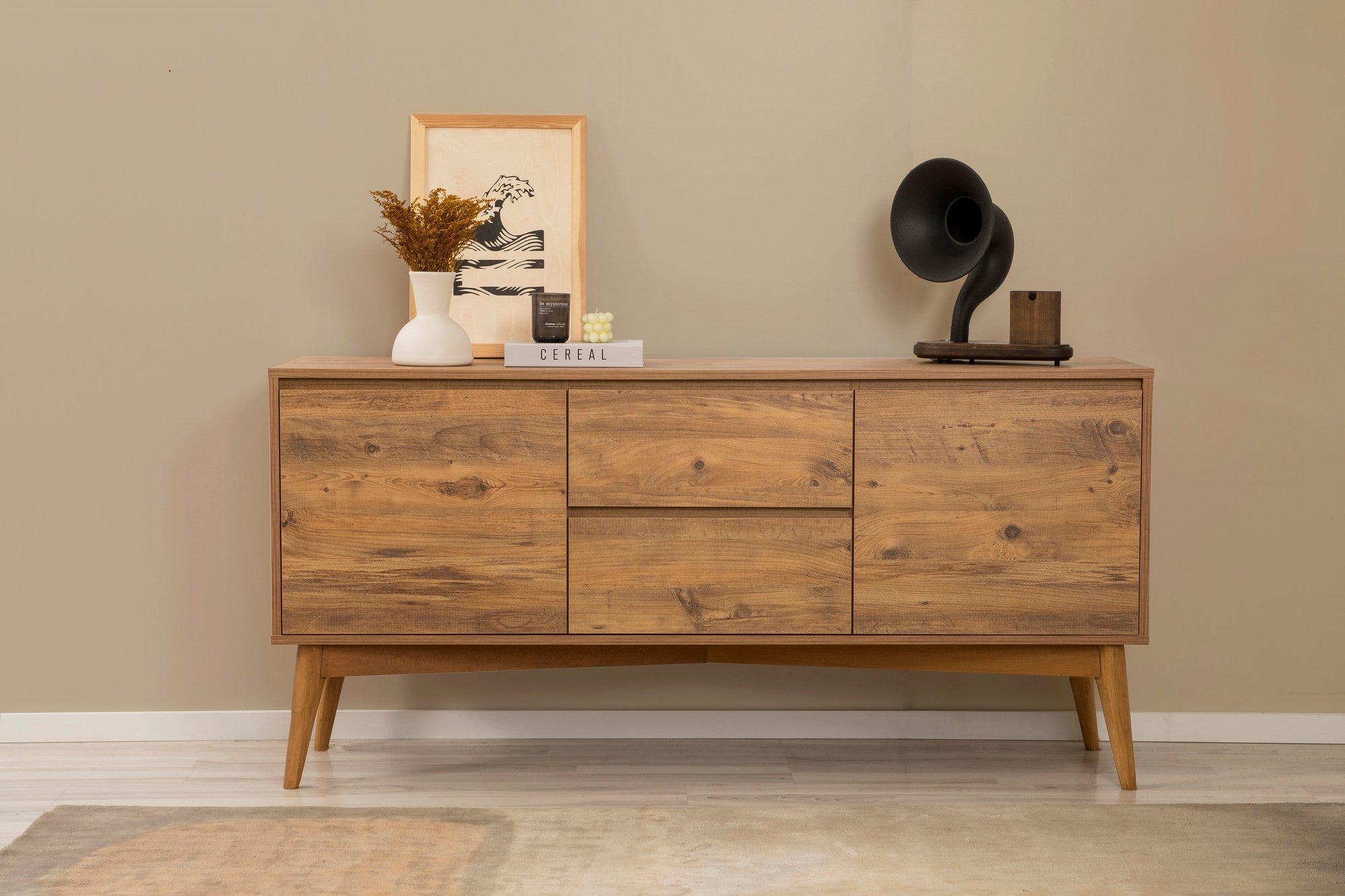 Conjunto de mesa de jantar extensível, cadeiras e Aparador (7 peças)-Vina-Pinheiro Atlântico
Cinza