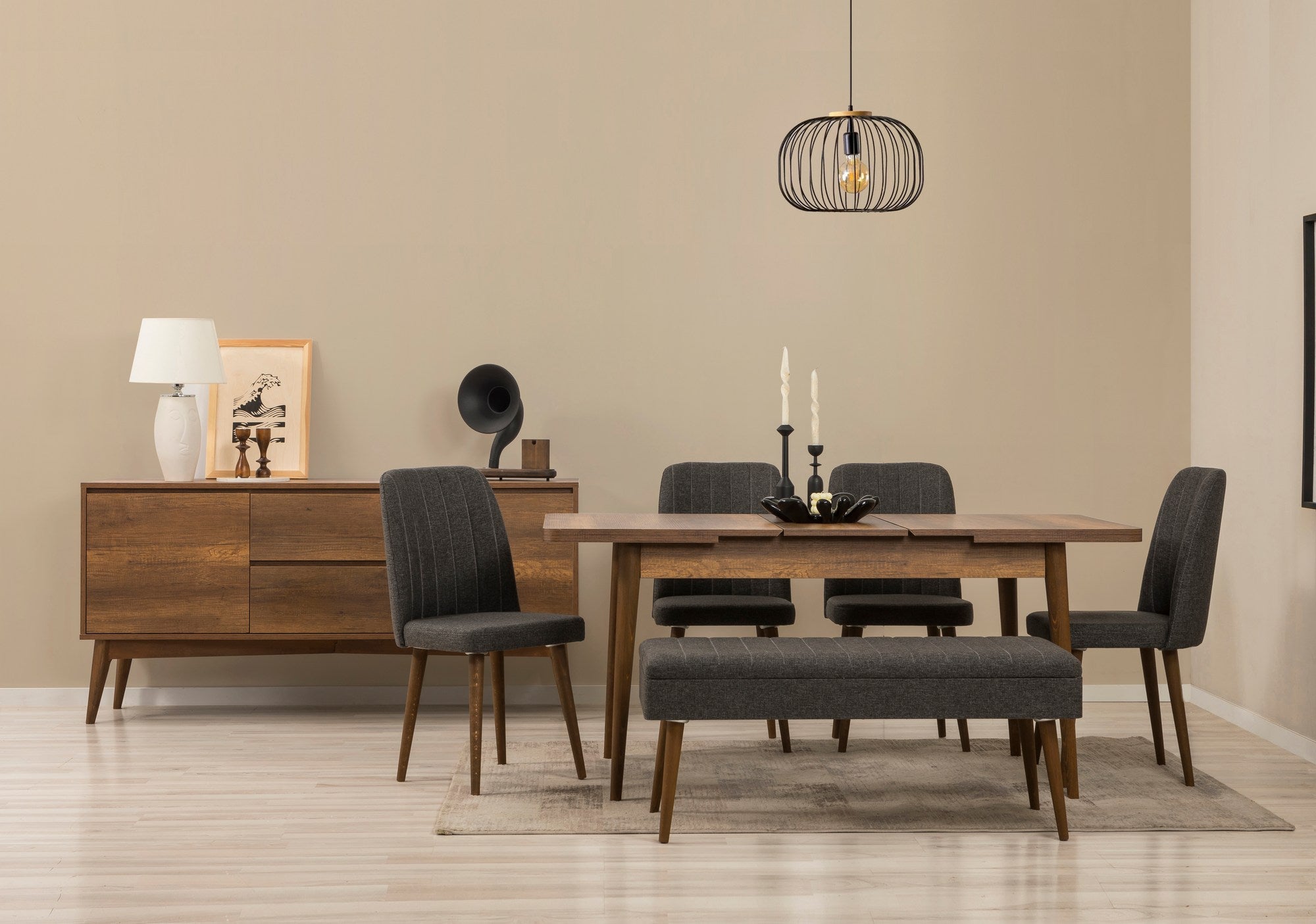 Conjunto de mesa de jantar extensível, cadeiras e Aparador (7 peças)-Vina-Nogueira
Antracite