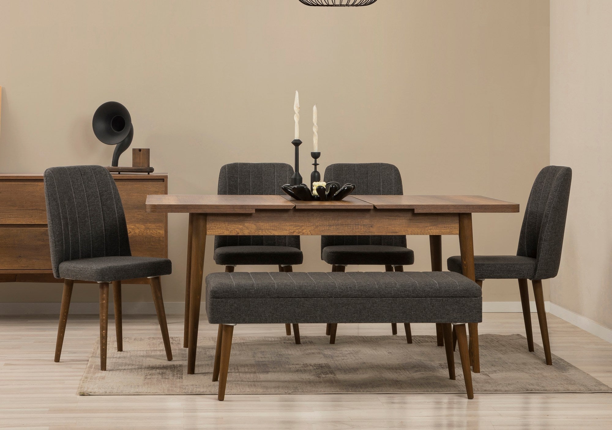 Conjunto de mesa de jantar extensível, cadeiras e Aparador (7 peças)-Vina-Nogueira
Antracite