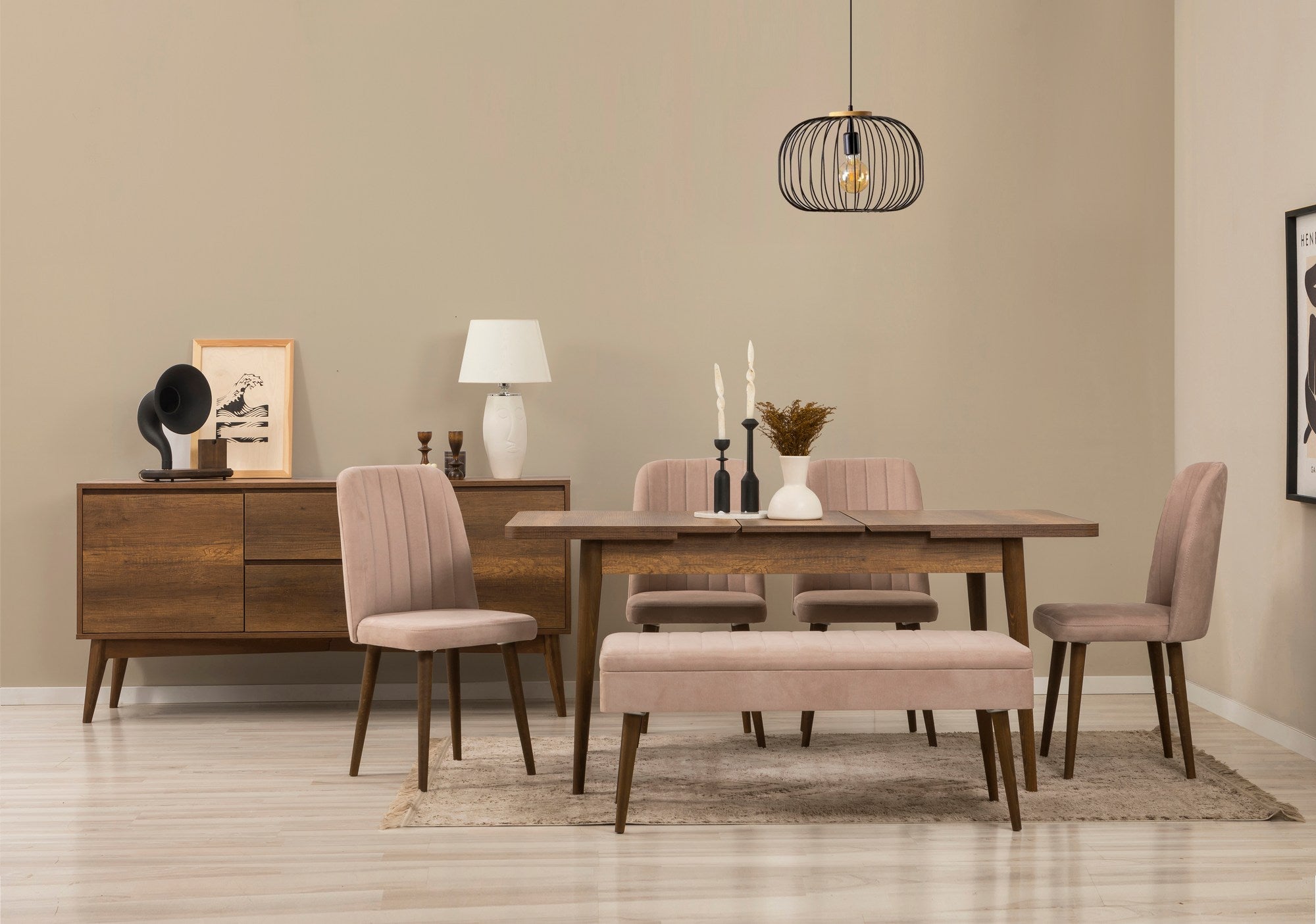 Conjunto de mesa de jantar extensível, cadeiras e Aparador (7 peças)-Vina-Nogueira
Pedra