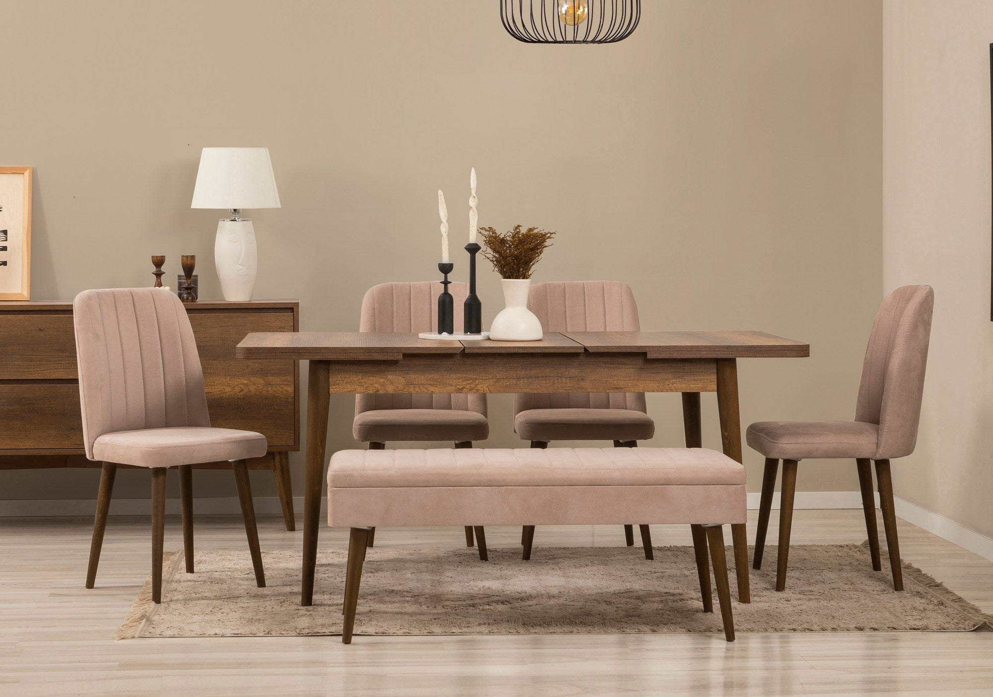 Conjunto de mesa de jantar extensível, cadeiras e Aparador (7 peças)-Vina-Nogueira
Pedra