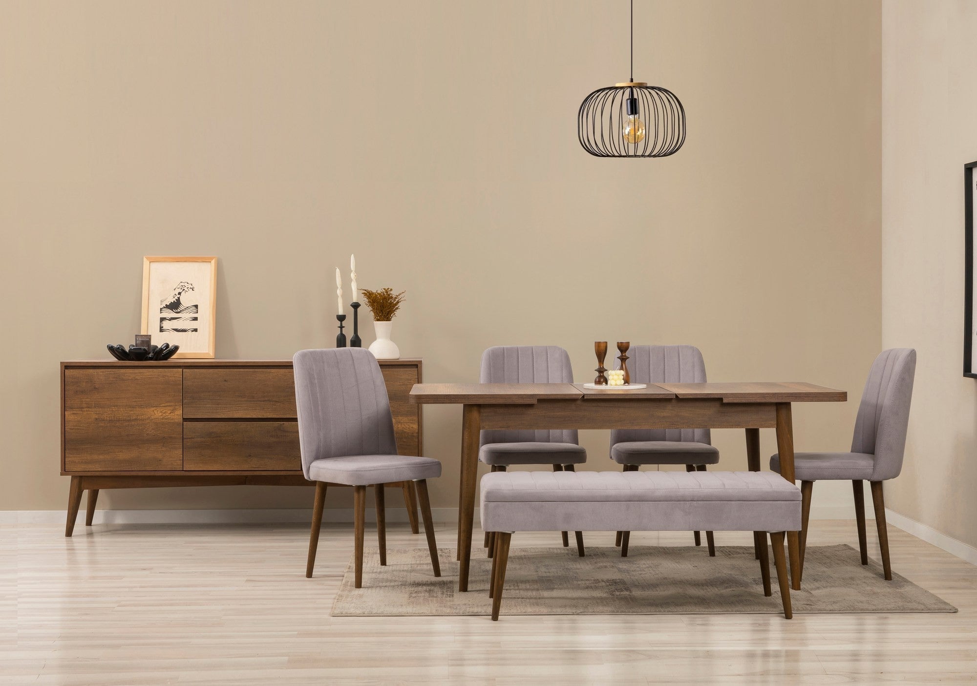 Conjunto de mesa de jantar extensível, cadeiras e Aparador (7 peças)-Vina-Nogueira
Cinza