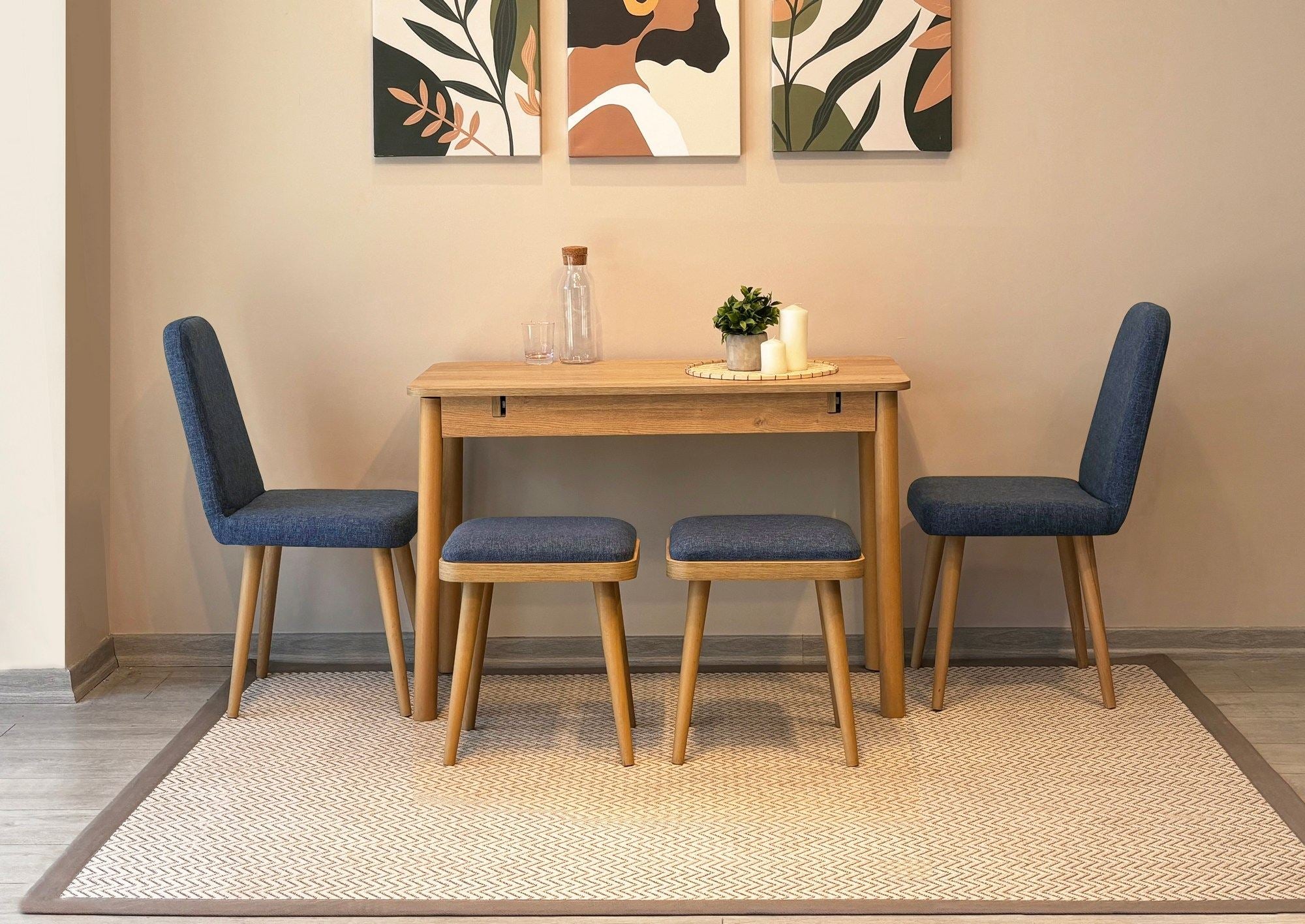 Conjunto de mesa de jantar extensível e cadeiras (6 peças)-Vina-Carvalho
Azul Escuro