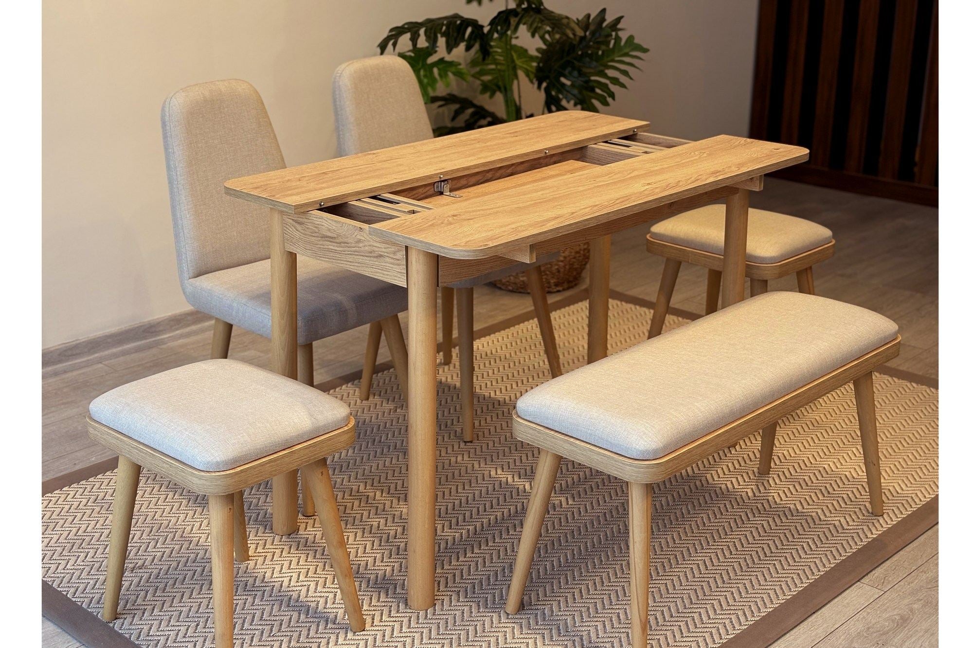 Conjunto de mesa de jantar extensível e cadeiras (6 peças)-Vina-Carvalho
Creme