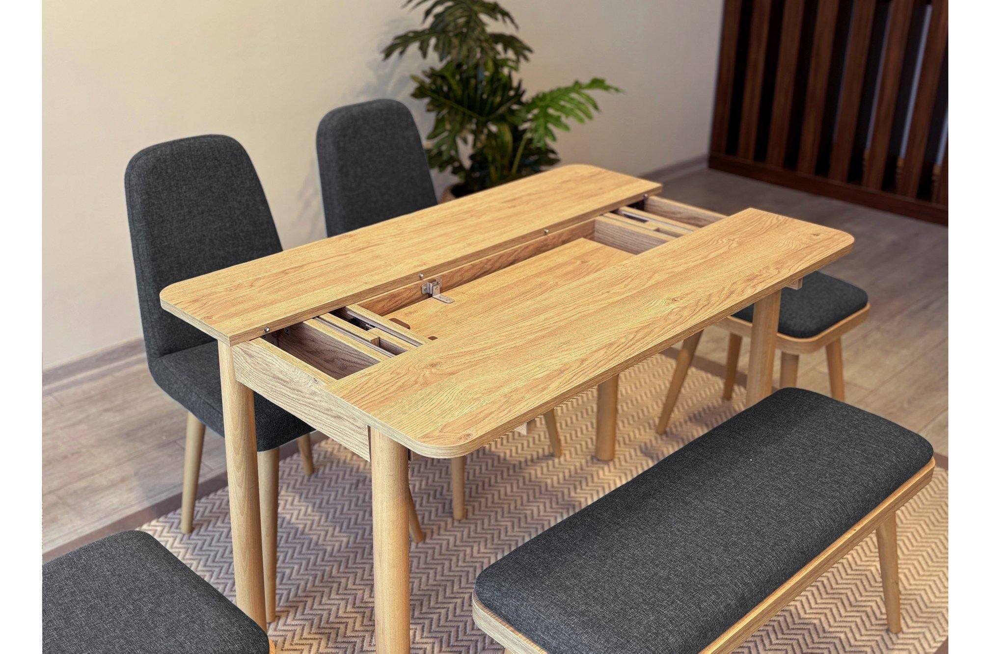 Conjunto de mesa de jantar extensível e cadeiras (6 peças)-Vina-Carvalho
Antracite