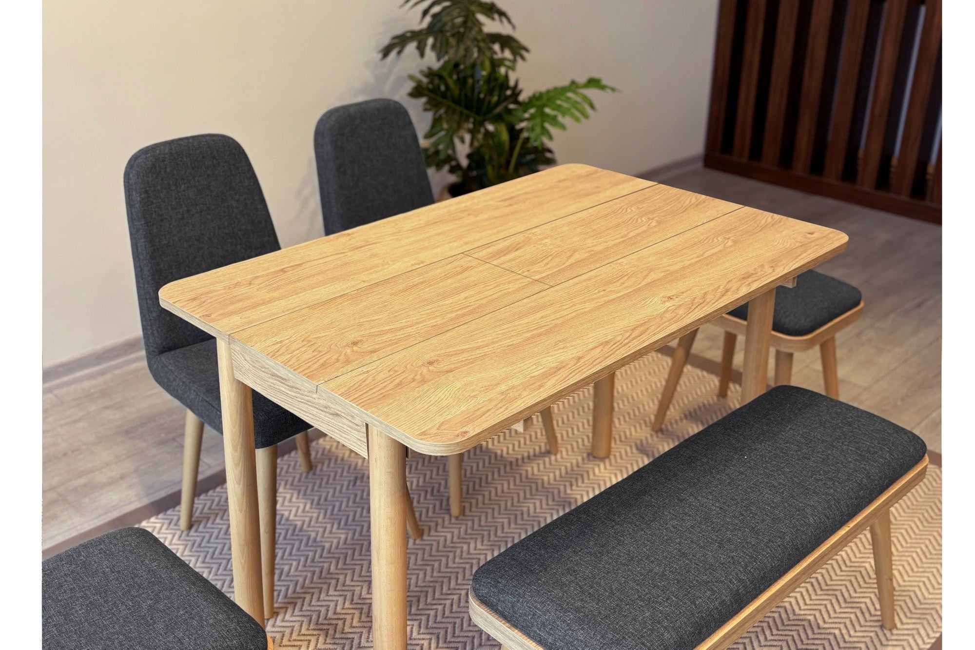 Conjunto de mesa de jantar extensível e cadeiras (6 peças)-Vina-Carvalho
Antracite