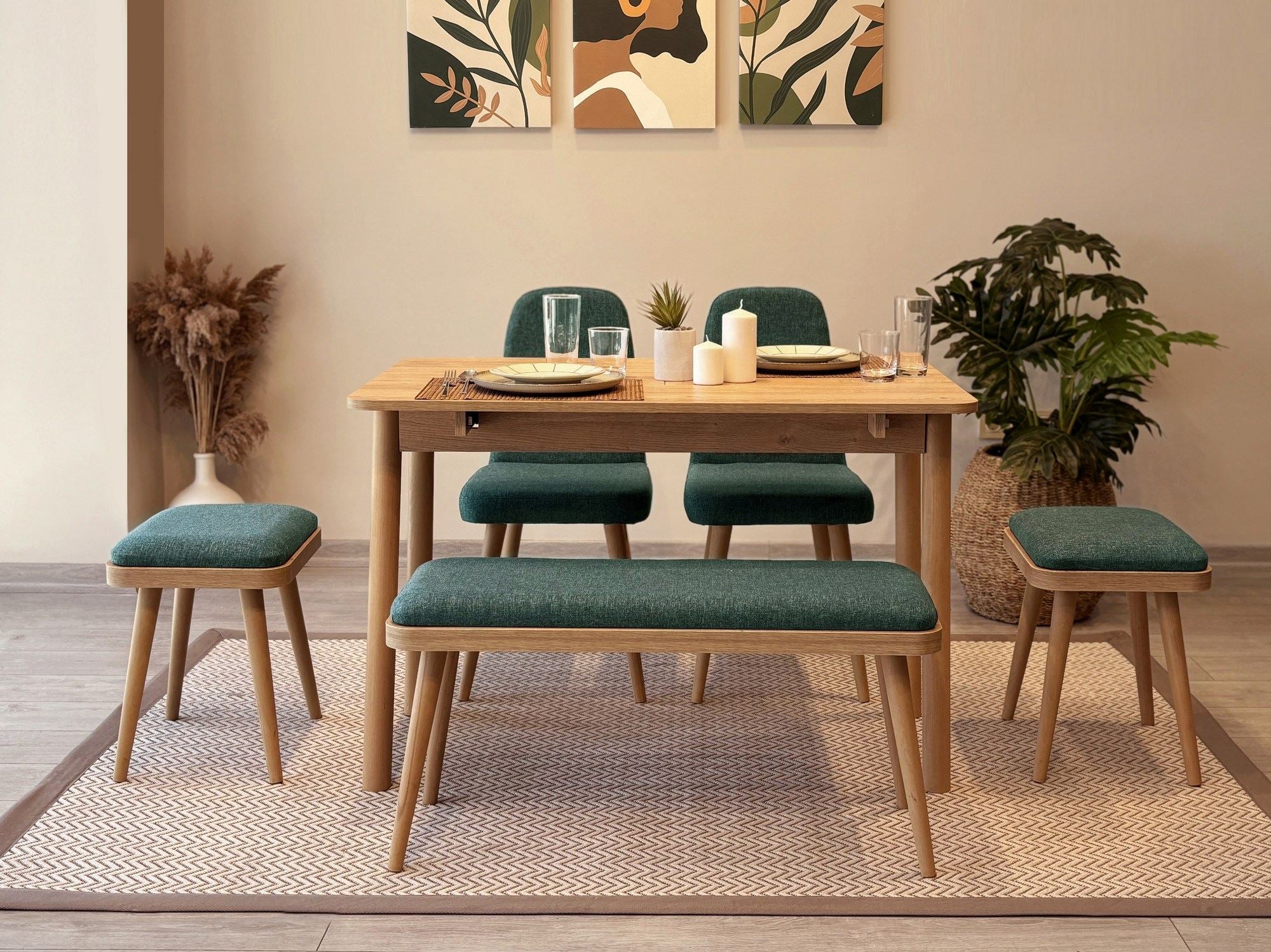 Conjunto de mesa de jantar extensível e cadeiras (6 peças)-Vina-Carvalho
Verde