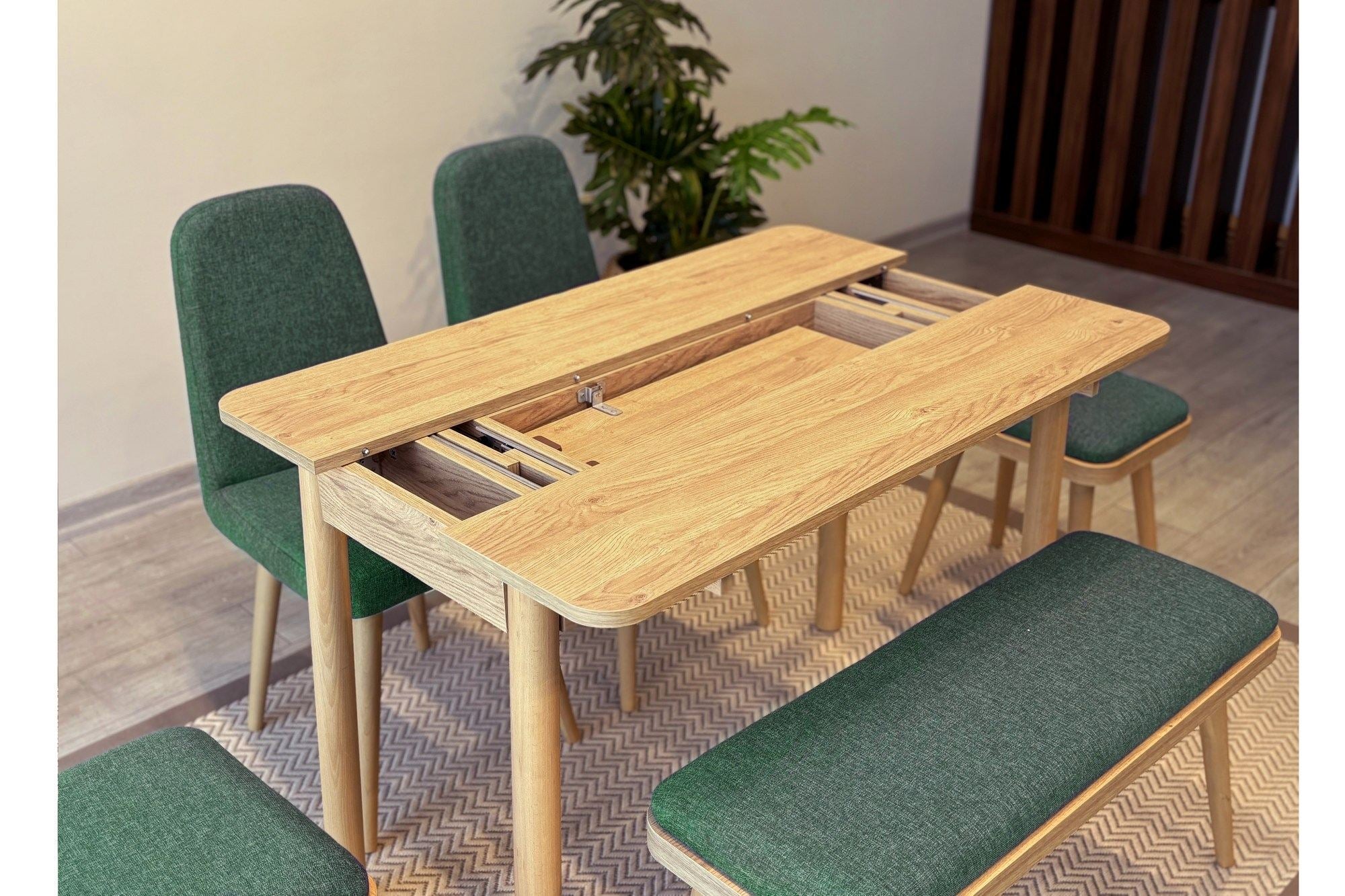 Conjunto de mesa de jantar extensível e cadeiras (6 peças)-Vina-Carvalho
Verde