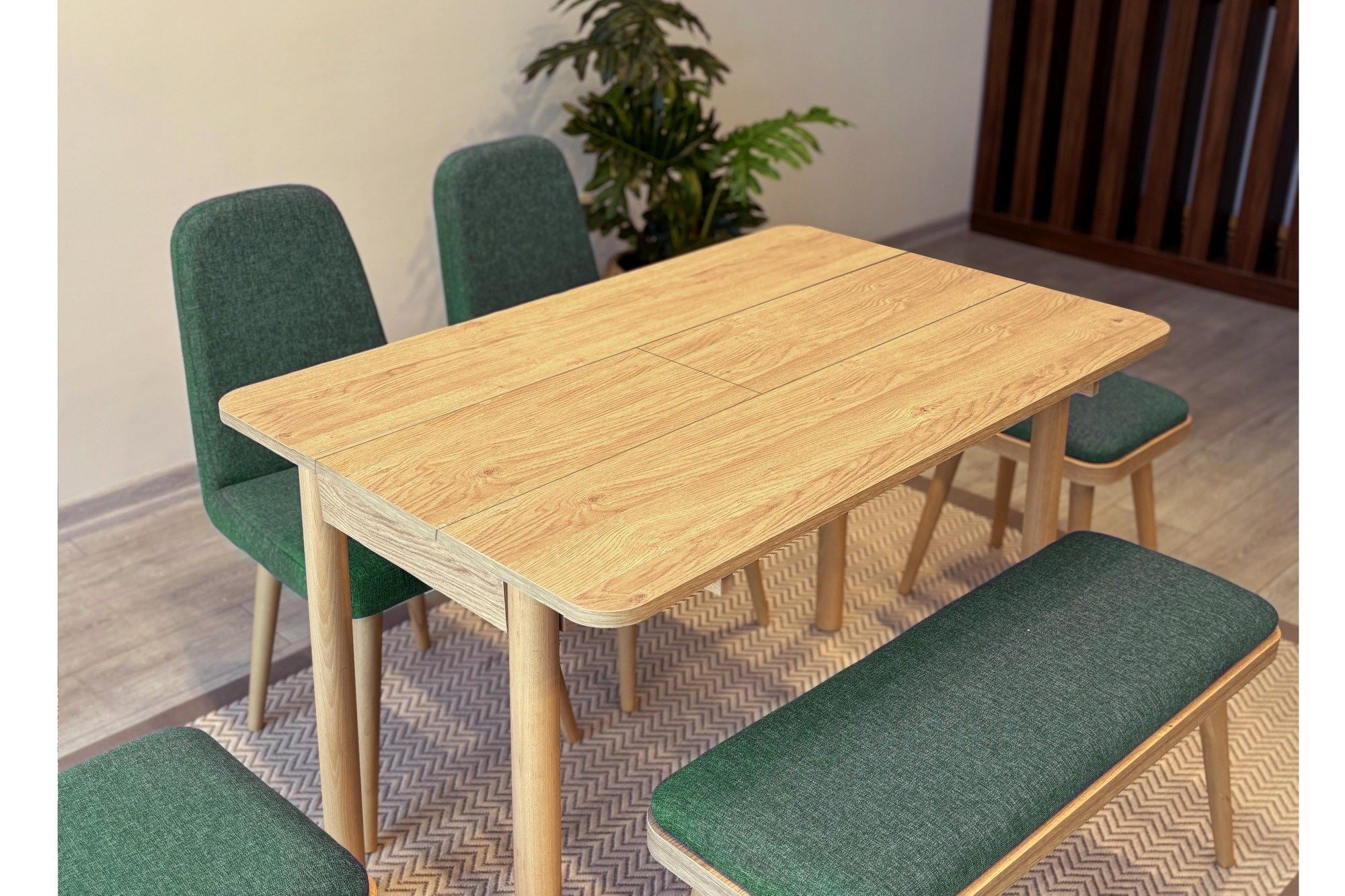Conjunto de mesa de jantar extensível e cadeiras (6 peças)-Vina-Carvalho
Verde