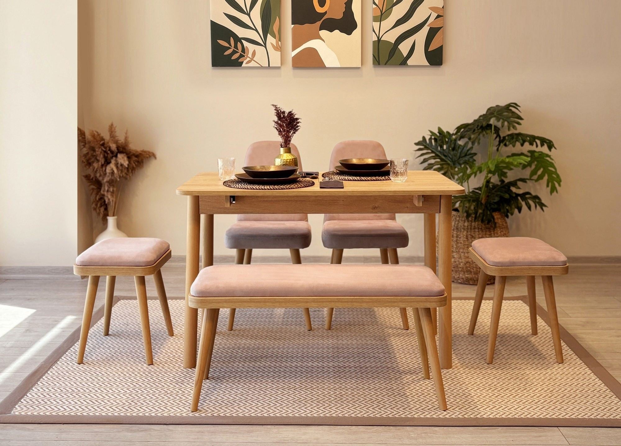 Conjunto de mesa de jantar extensível e cadeiras (6 peças)-Vina-Carvalho
Pedra