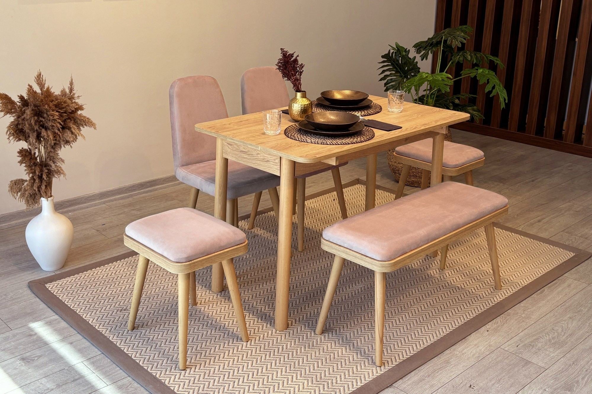 Conjunto de mesa de jantar extensível e cadeiras (6 peças)-Vina-Carvalho
Pedra