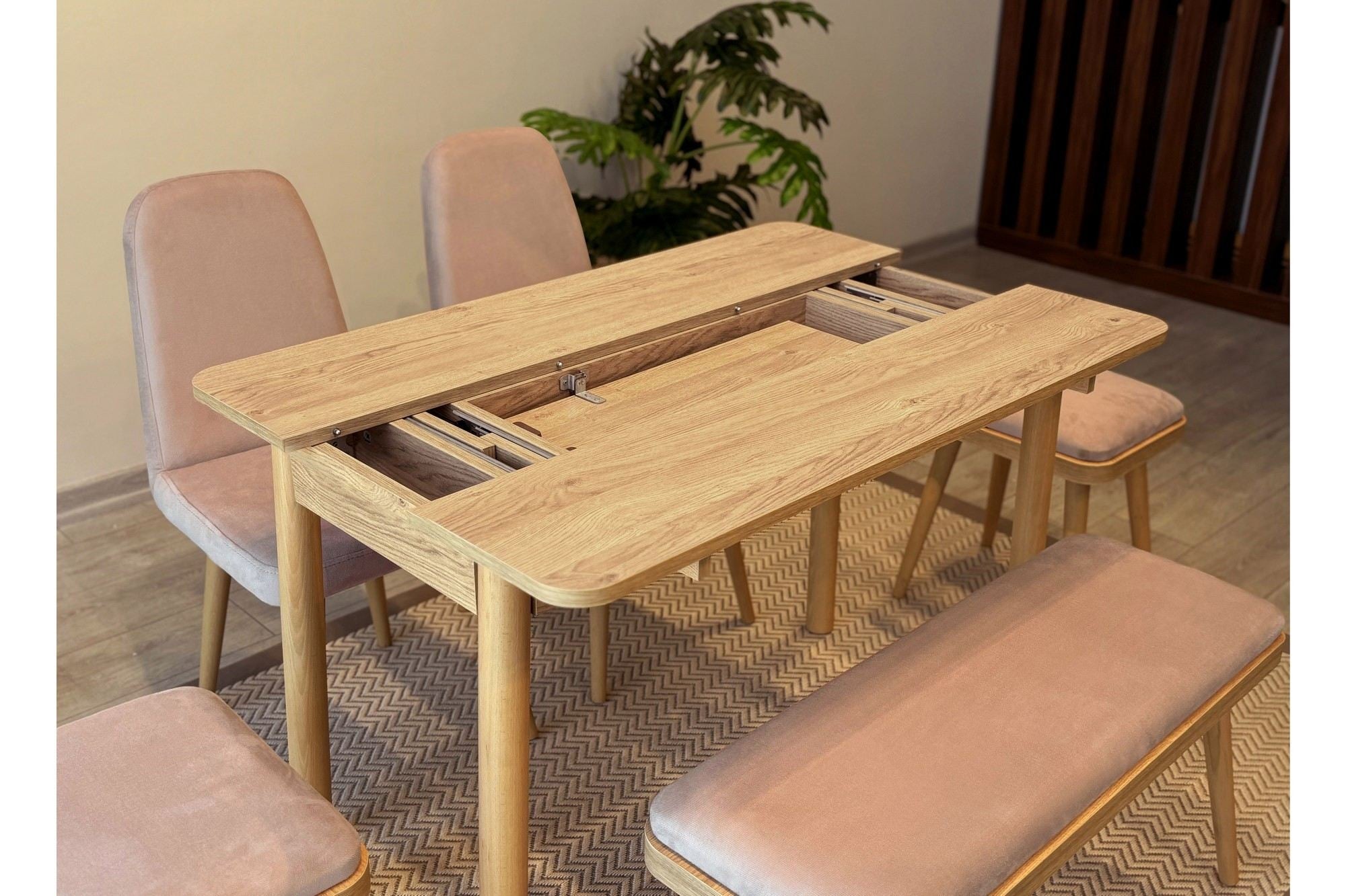 Conjunto de mesa de jantar extensível e cadeiras (6 peças)-Vina-Carvalho
Pedra