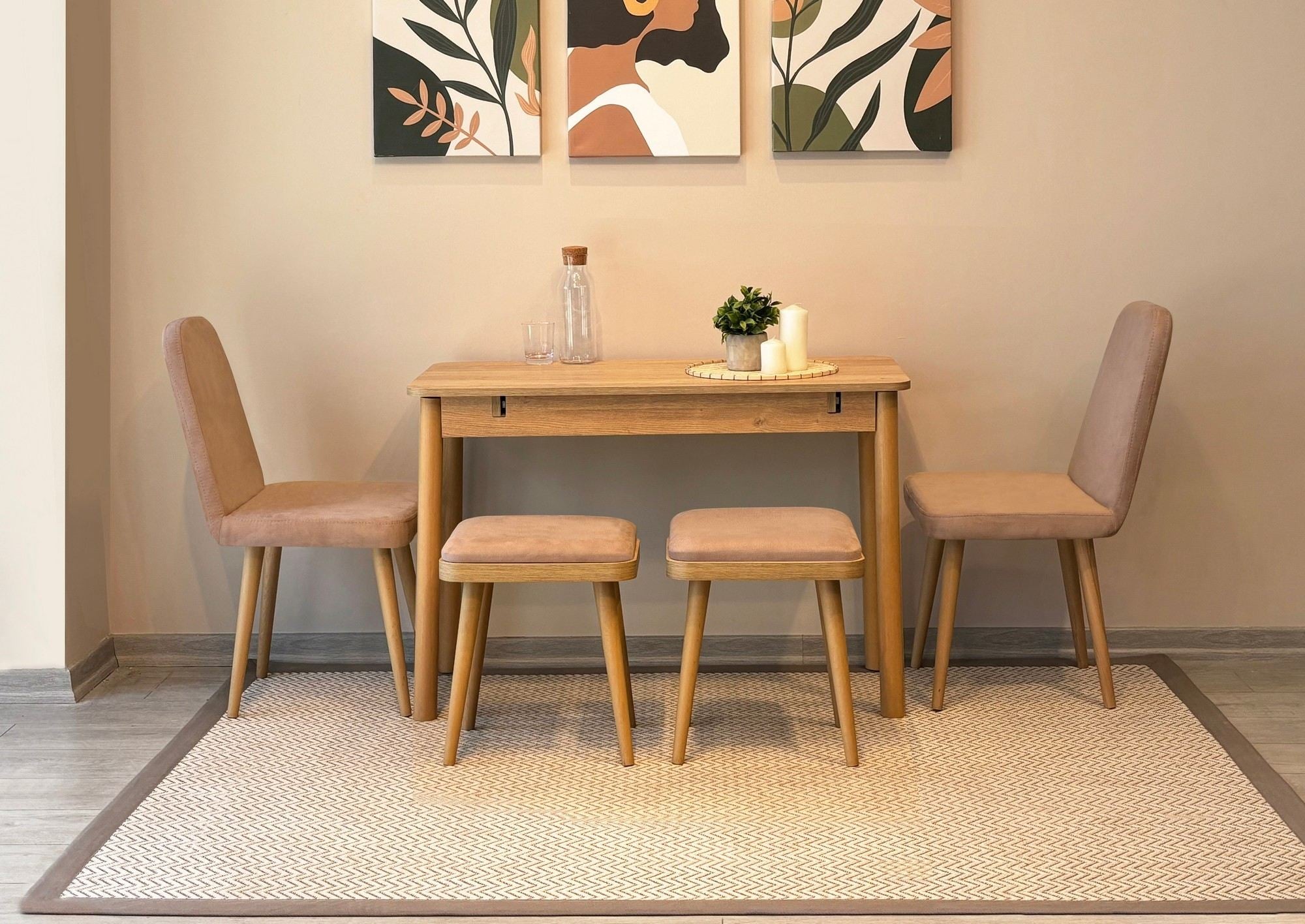 Conjunto de mesa de jantar extensível e cadeiras (6 peças)-Vina-Carvalho
Pedra