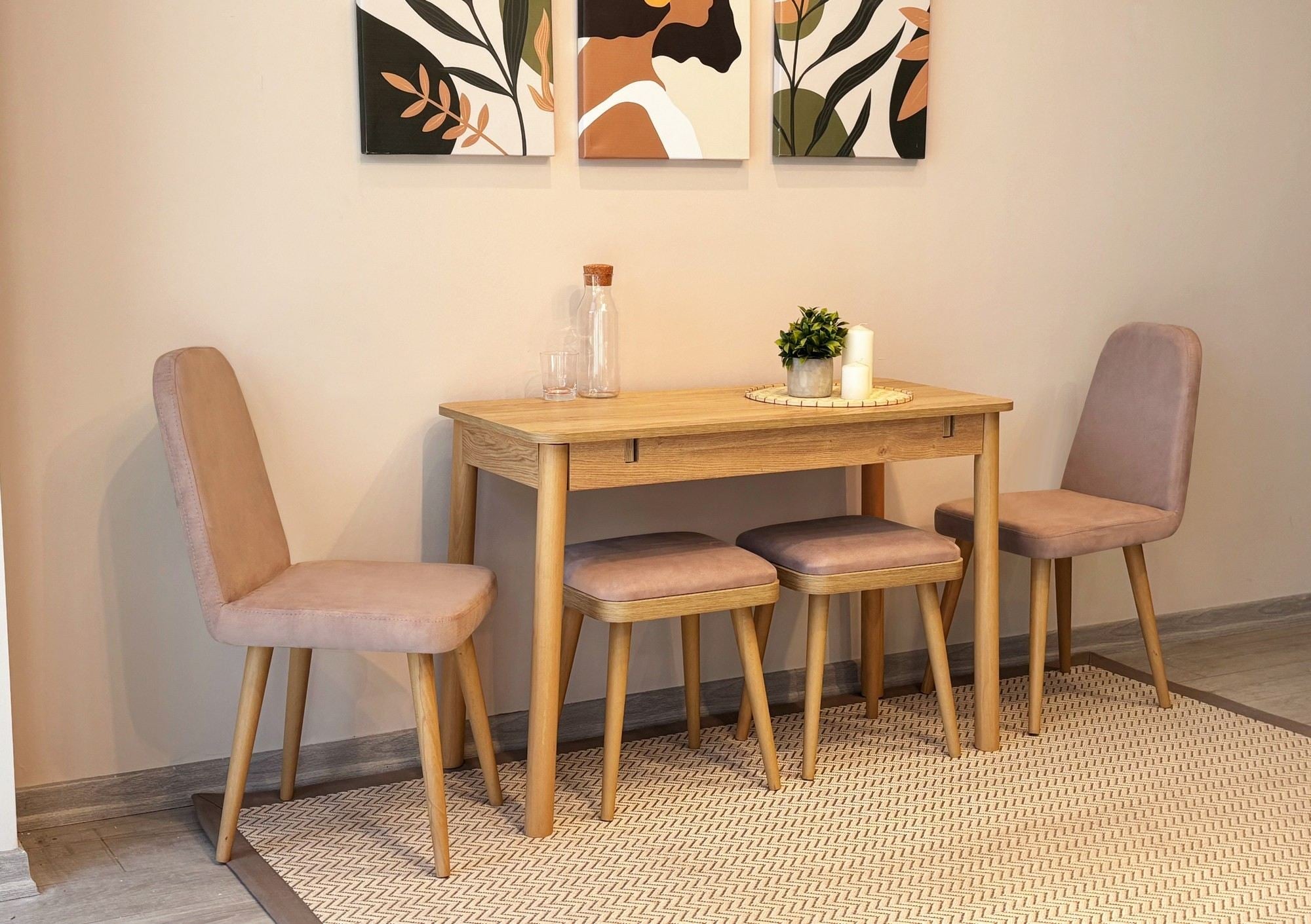 Conjunto de mesa de jantar extensível e cadeiras (6 peças)-Vina-Carvalho
Pedra