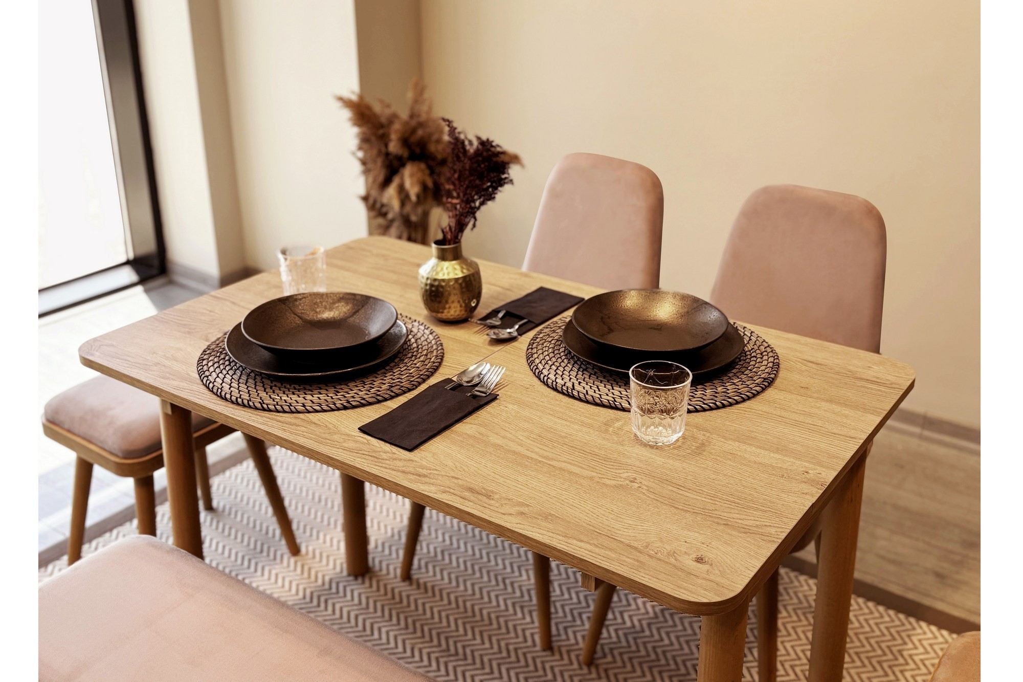 Conjunto de mesa de jantar extensível e cadeiras (6 peças)-Vina-Carvalho
Pedra