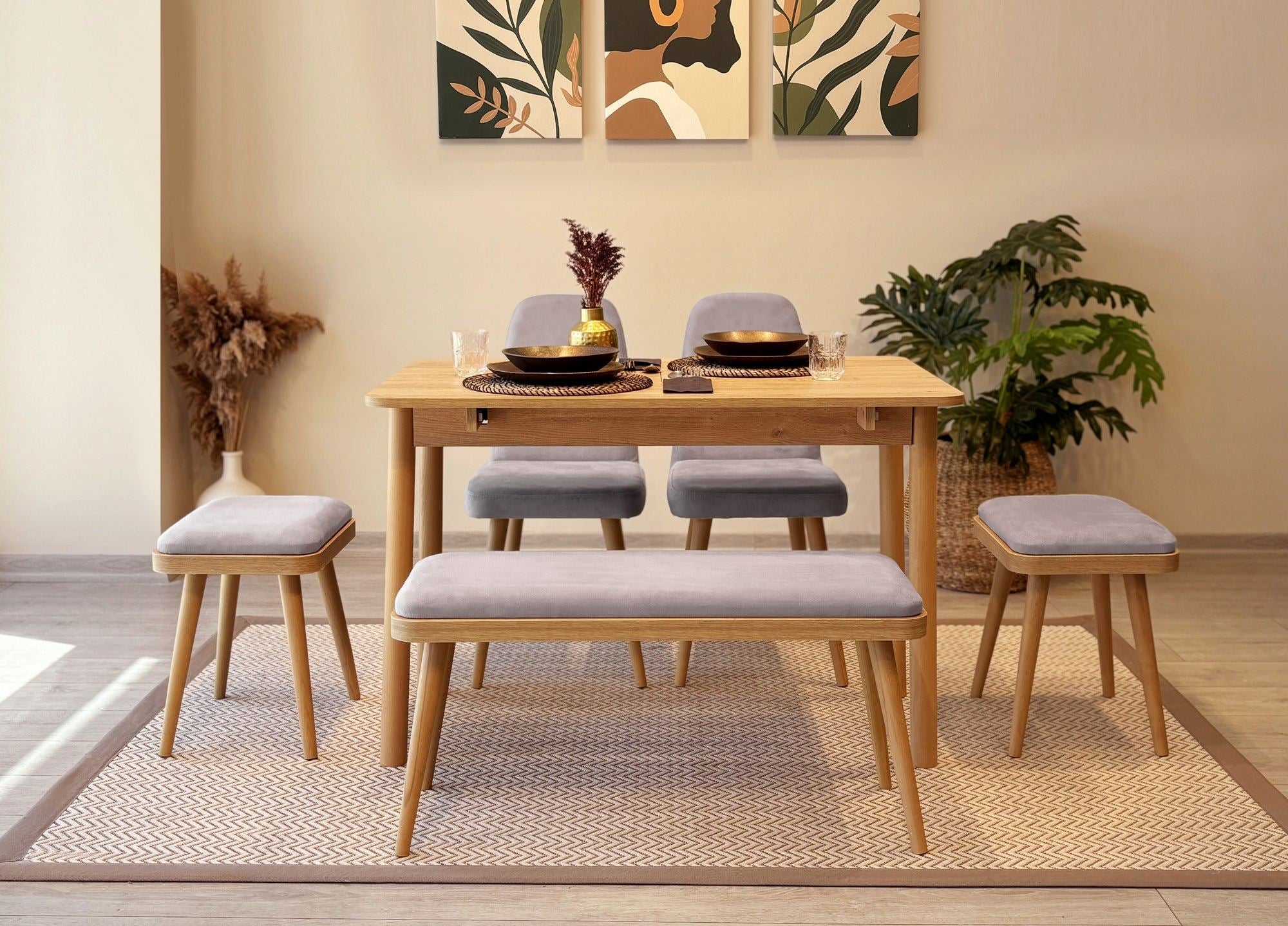 Conjunto de mesa de jantar extensível e cadeiras (6 peças)-Vina-Carvalho
Cinza Soho
