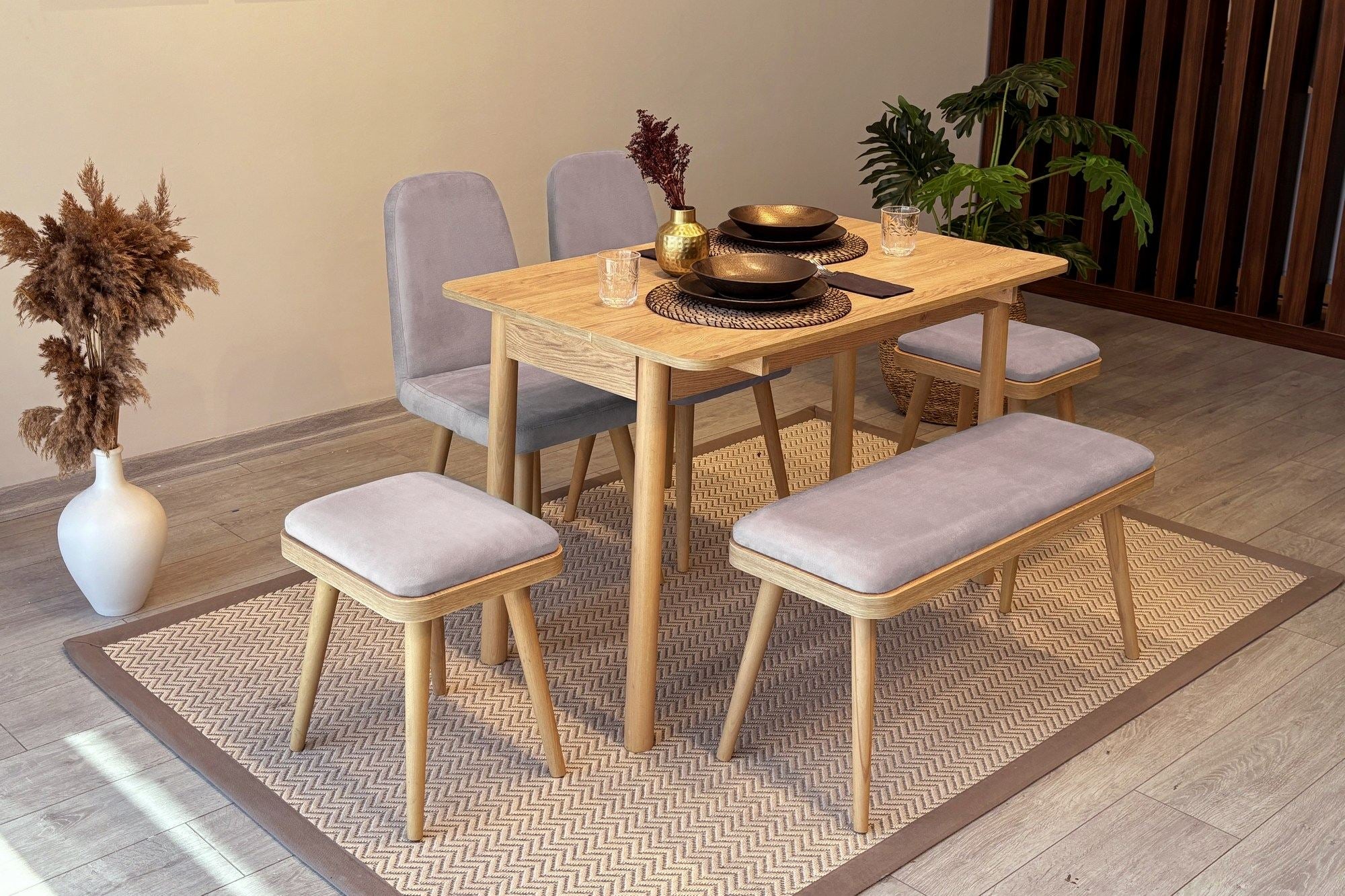Conjunto de mesa de jantar extensível e cadeiras (6 peças)-Vina-Carvalho
Cinza Soho