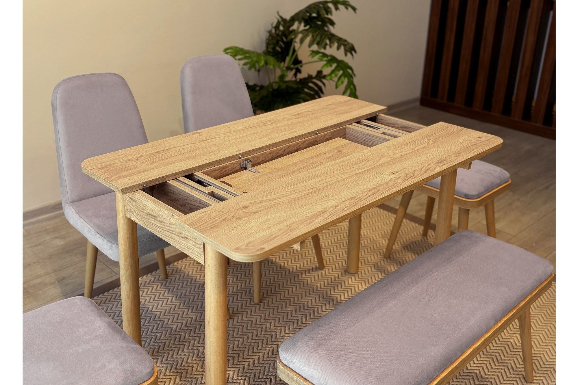 Conjunto de mesa de jantar extensível e cadeiras (6 peças)-Vina-Carvalho
Cinza Soho