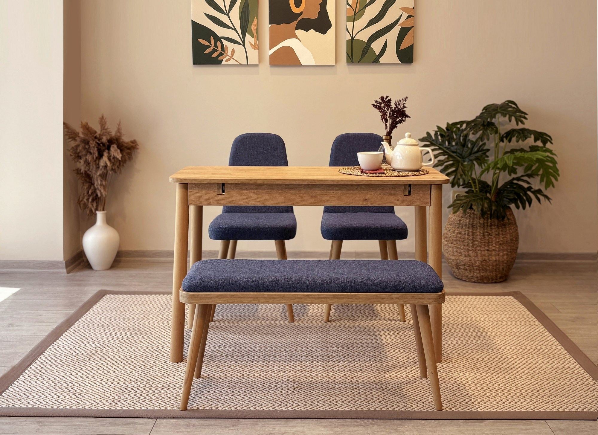 Conjunto de mesa de jantar extensível e cadeiras (4 peças)-Vina-Carvalho
Azul Escuro