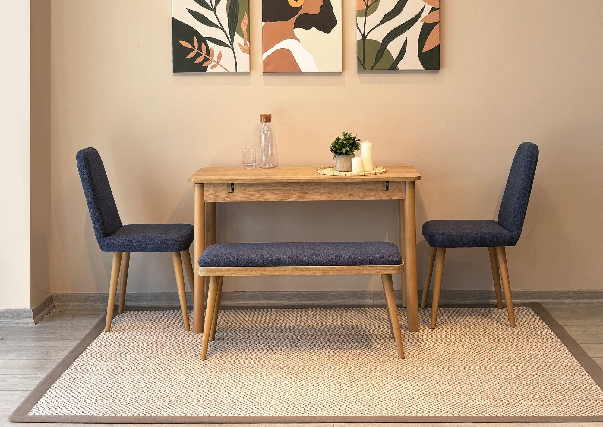 Conjunto de mesa de jantar extensível e cadeiras (4 peças)-Vina-Carvalho
Azul Escuro