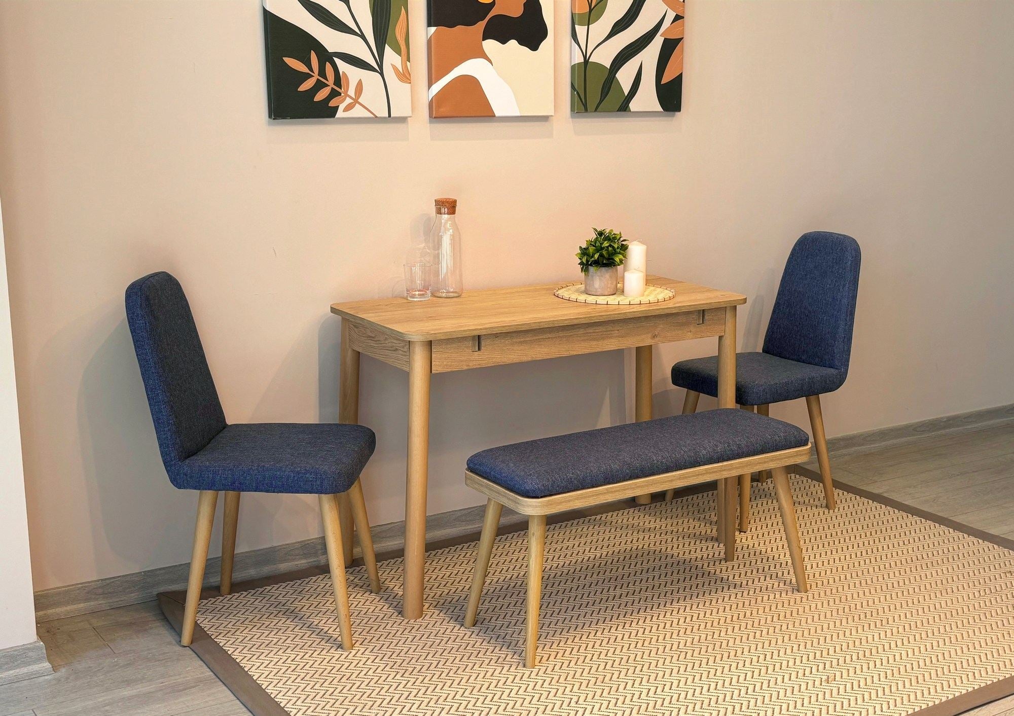 Conjunto de mesa de jantar extensível e cadeiras (4 peças)-Vina-Carvalho
Azul Escuro