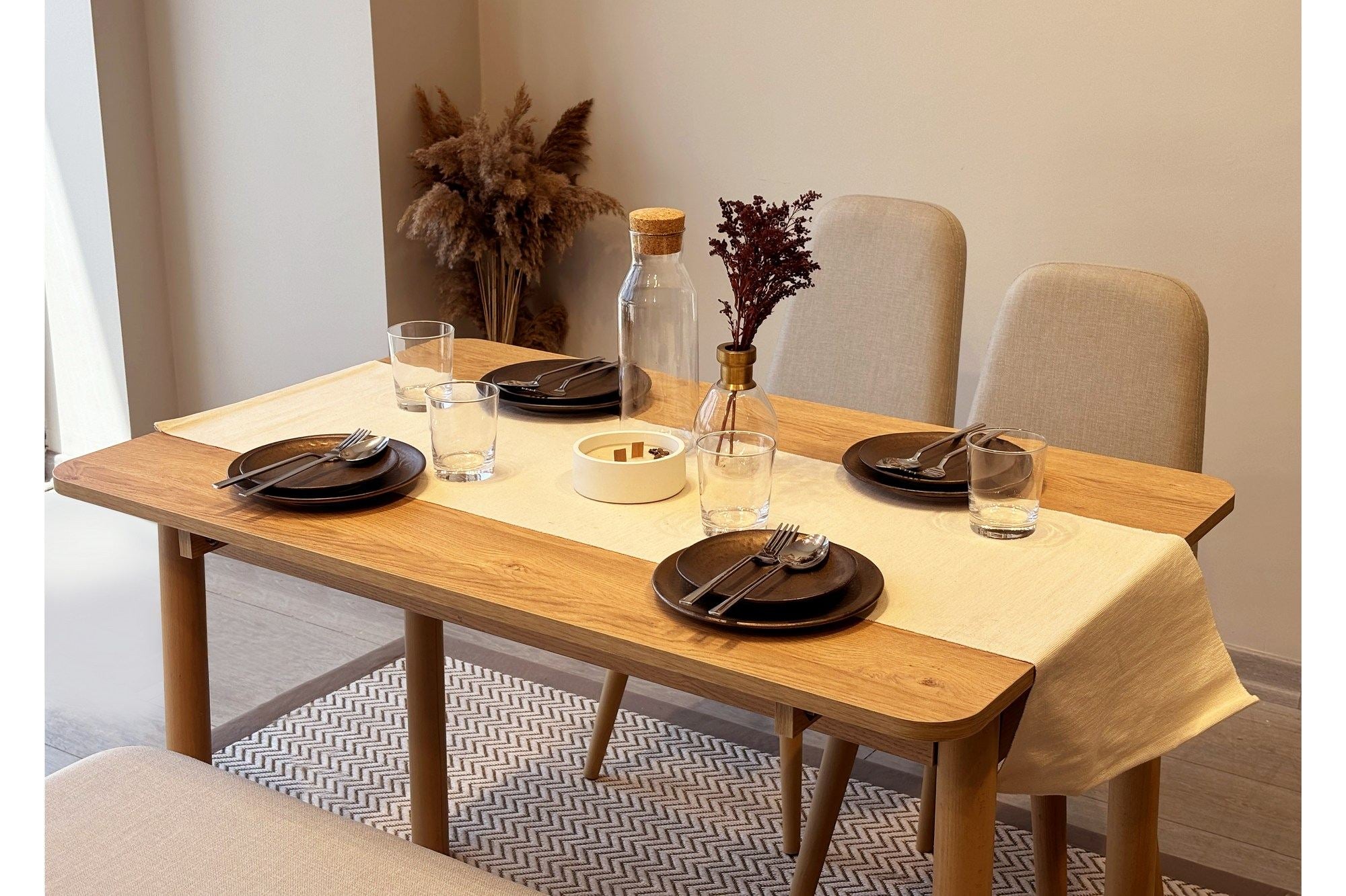 Conjunto de mesa de jantar extensível e cadeiras (4 peças)-Vina-Carvalho
Creme