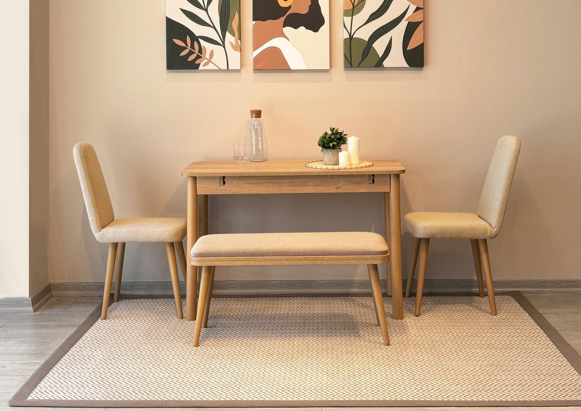 Conjunto de mesa de jantar extensível e cadeiras (4 peças)-Vina-Carvalho
Creme