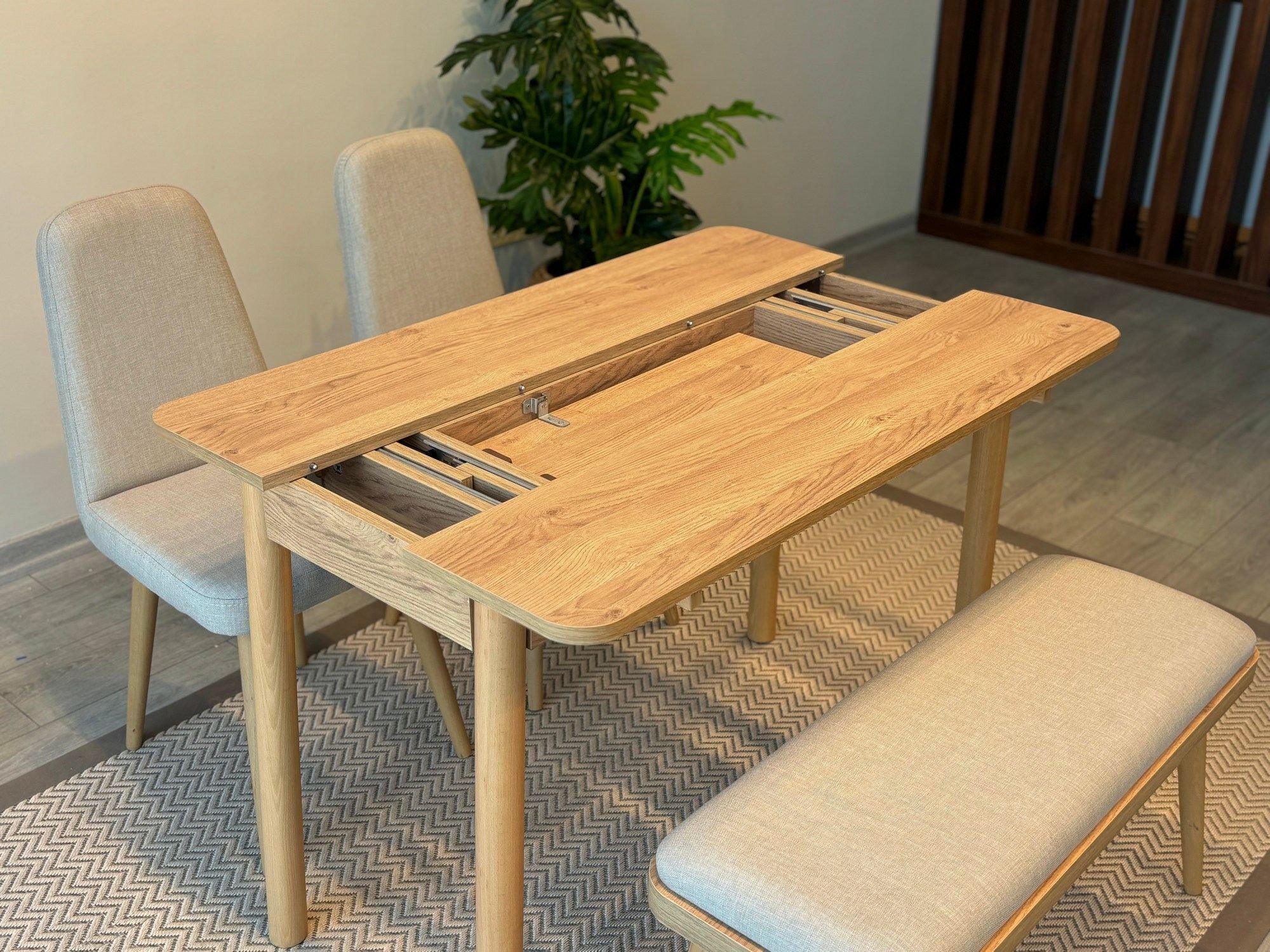 Conjunto de mesa de jantar extensível e cadeiras (4 peças)-Vina-Carvalho
Creme
