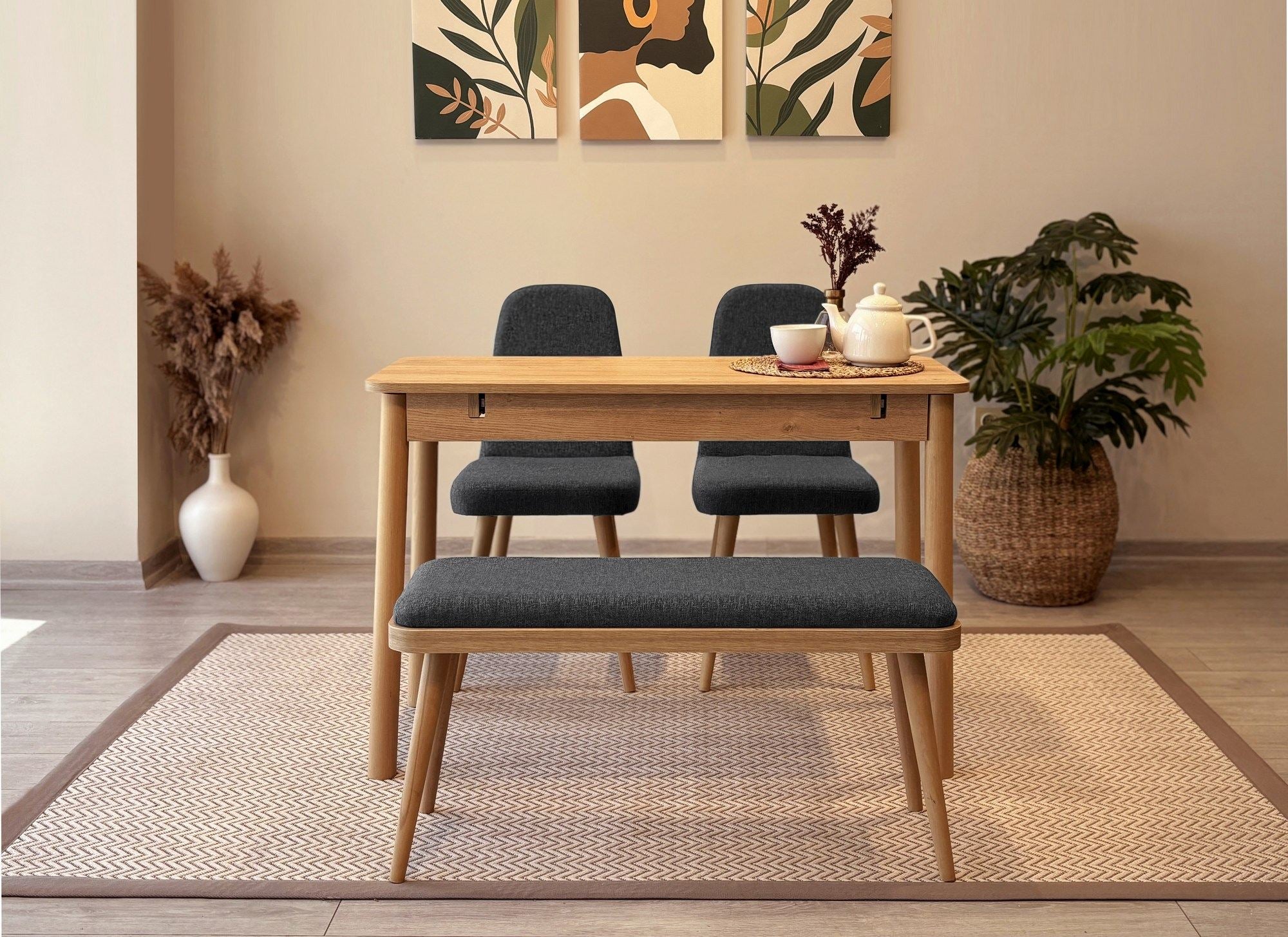 Conjunto de mesa de jantar extensível e cadeiras (4 peças)-Vina-Carvalho
Antracite