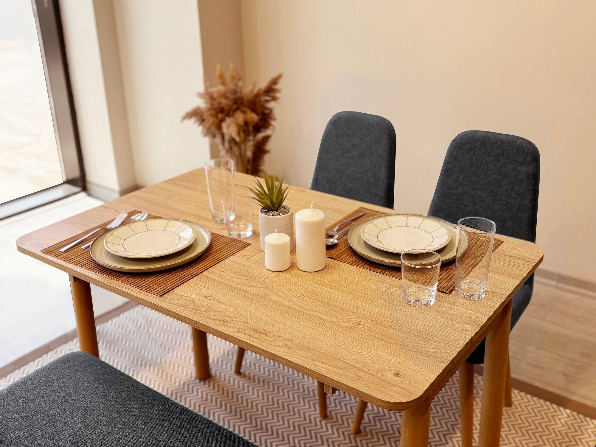 Conjunto de mesa de jantar extensível e cadeiras (4 peças)-Vina-Carvalho
Antracite