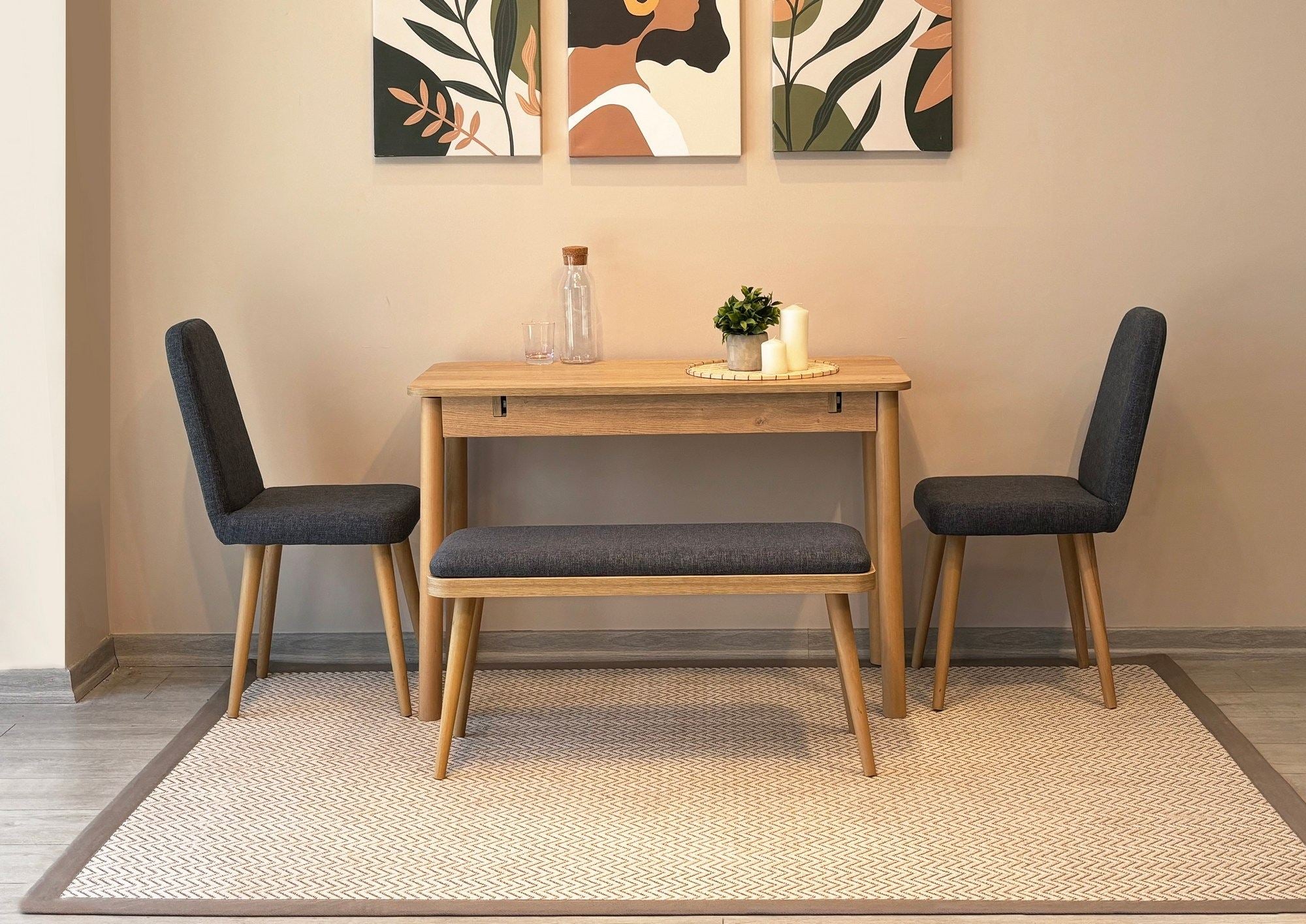 Conjunto de mesa de jantar extensível e cadeiras (4 peças)-Vina-Carvalho
Antracite