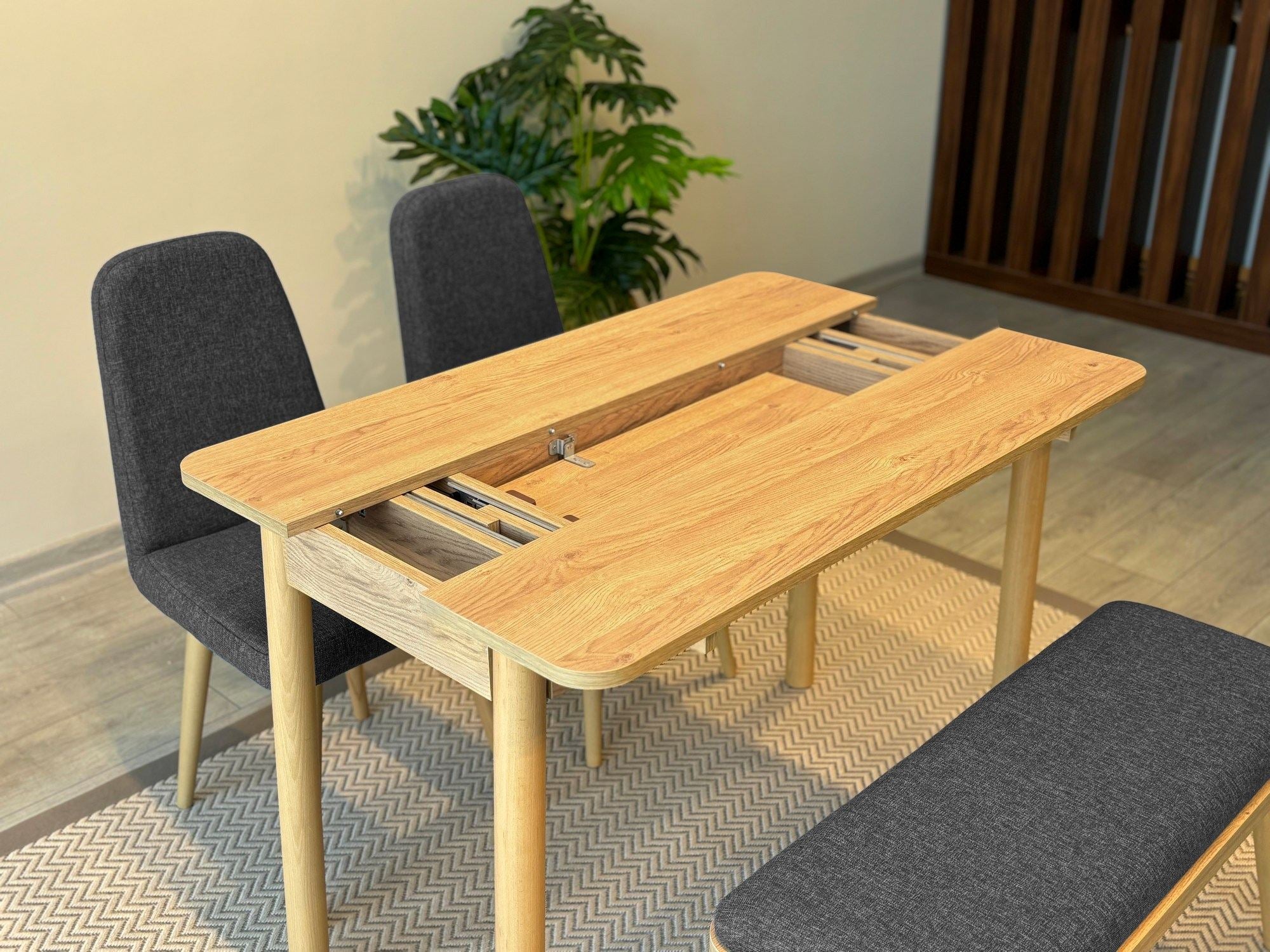 Conjunto de mesa de jantar extensível e cadeiras (4 peças)-Vina-Carvalho
Antracite