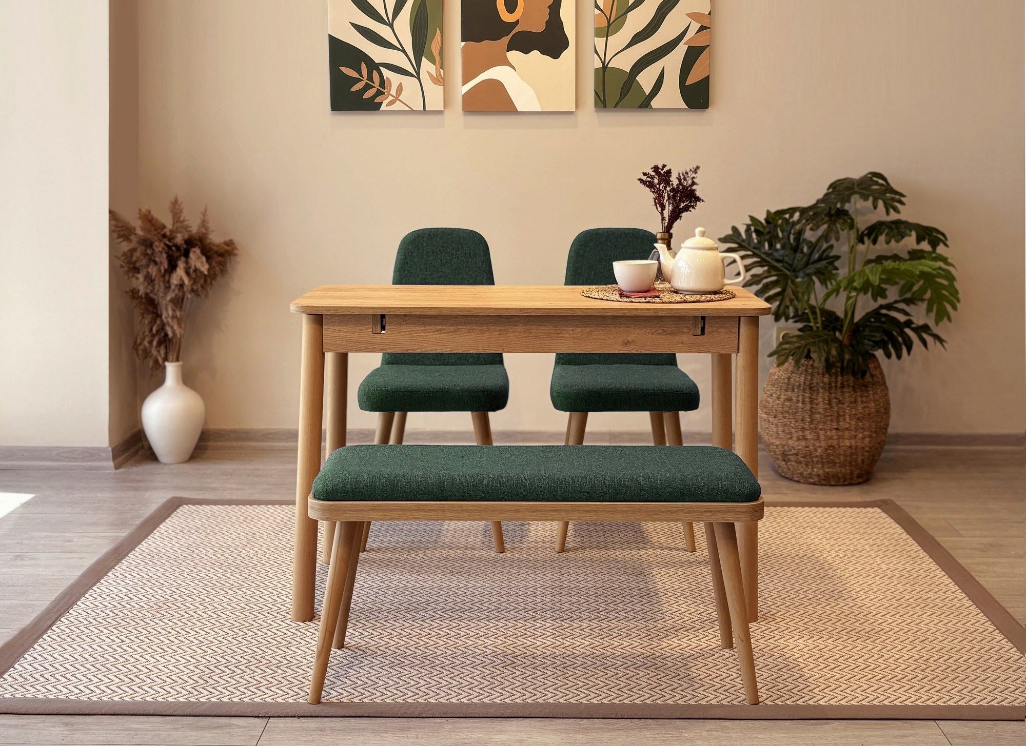 Conjunto de mesa de jantar extensível e cadeiras (4 peças)-Vina-Carvalho
Verde
