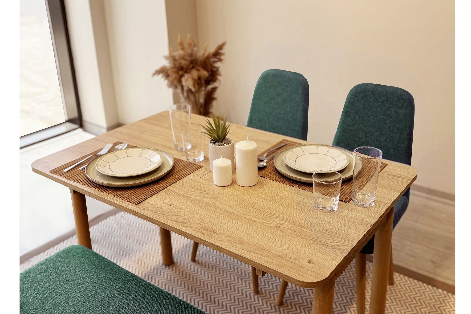 Conjunto de mesa de jantar extensível e cadeiras (4 peças)-Vina-Carvalho
Verde