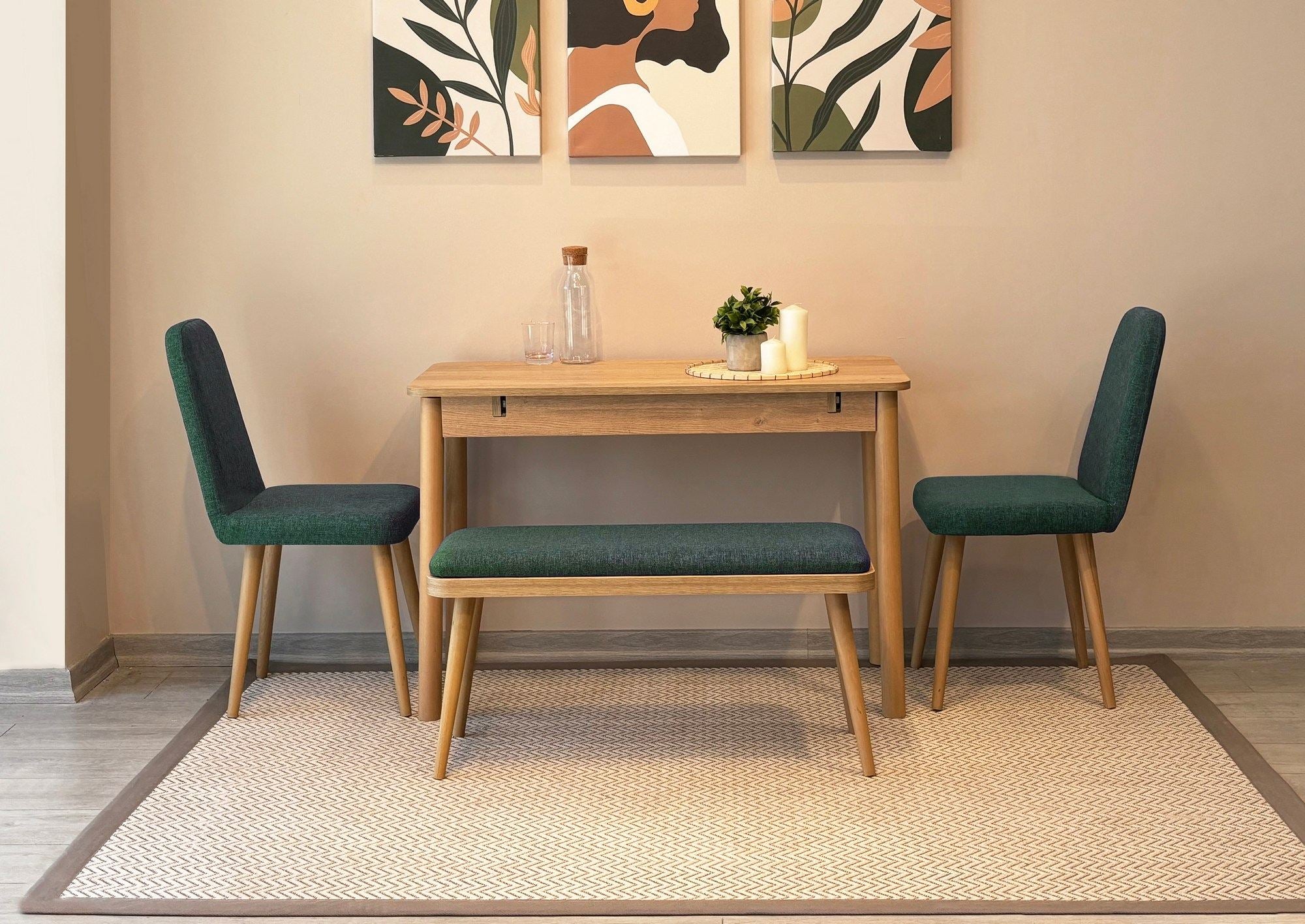 Conjunto de mesa de jantar extensível e cadeiras (4 peças)-Vina-Carvalho
Verde