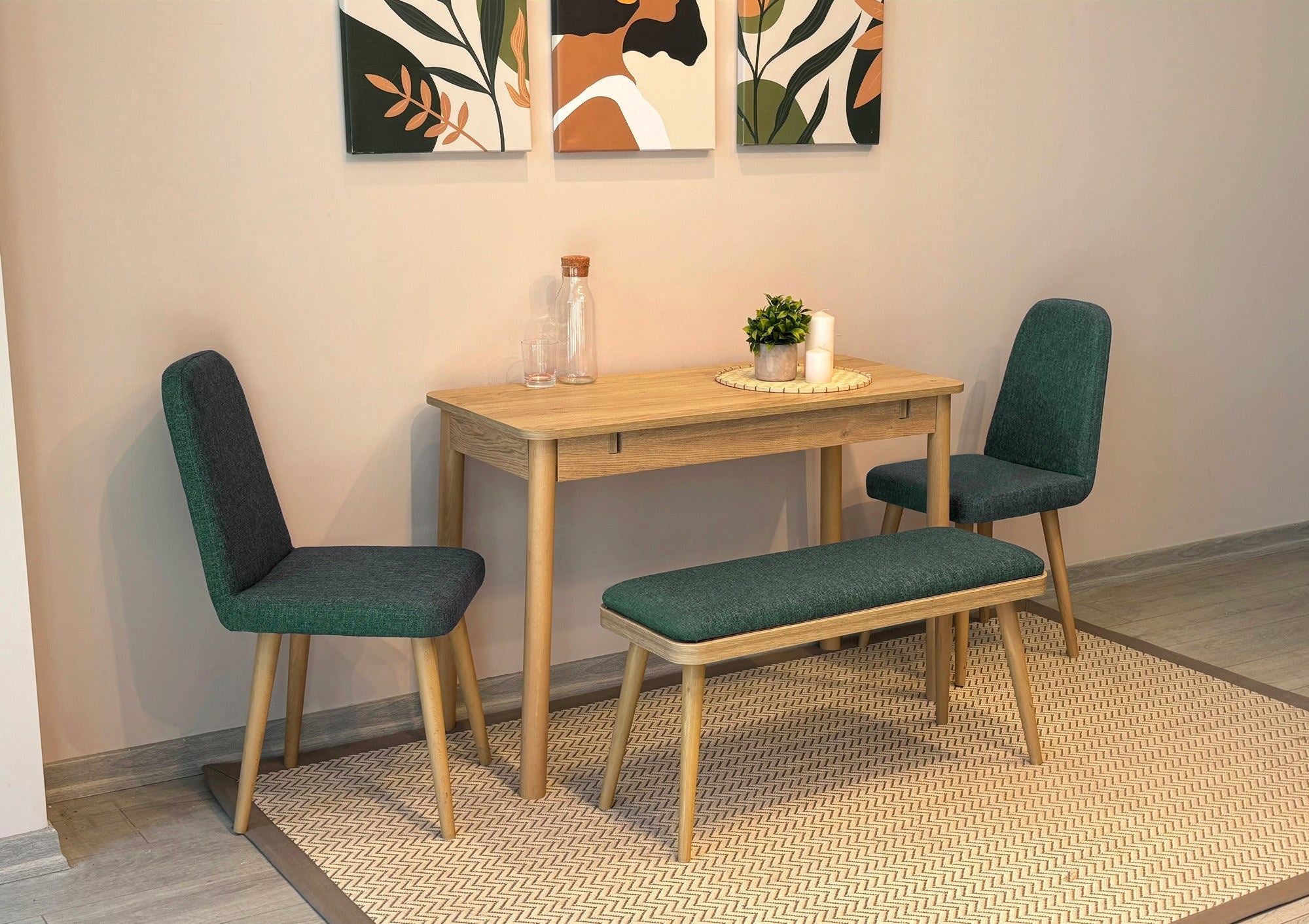 Conjunto de mesa de jantar extensível e cadeiras (4 peças)-Vina-Carvalho
Verde
