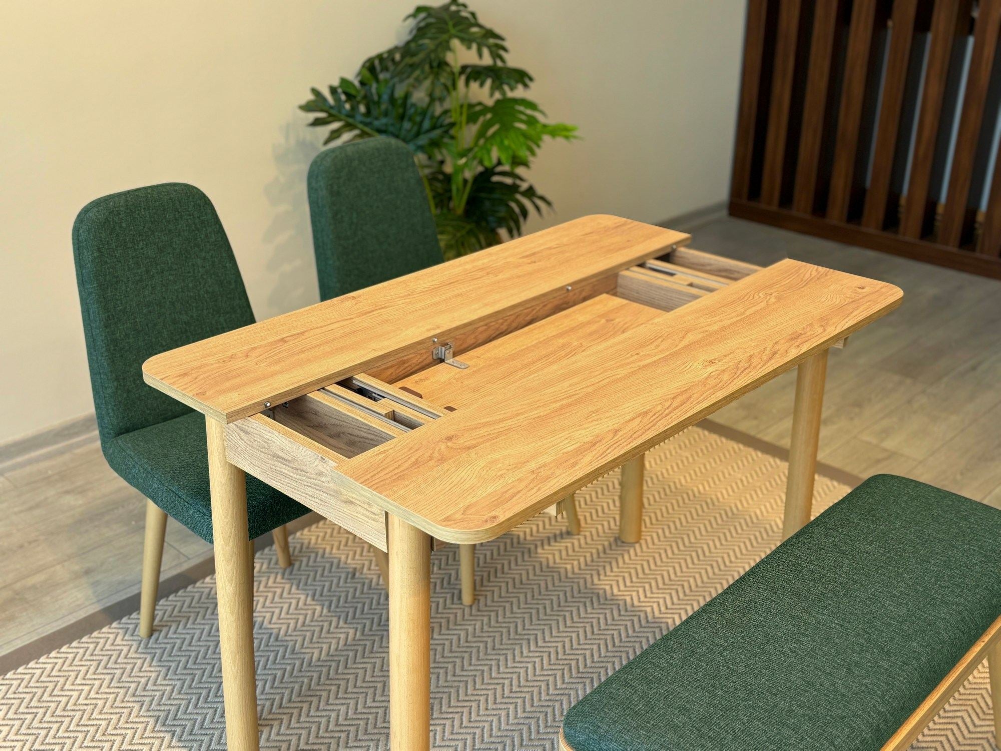 Conjunto de mesa de jantar extensível e cadeiras (4 peças)-Vina-Carvalho
Verde
