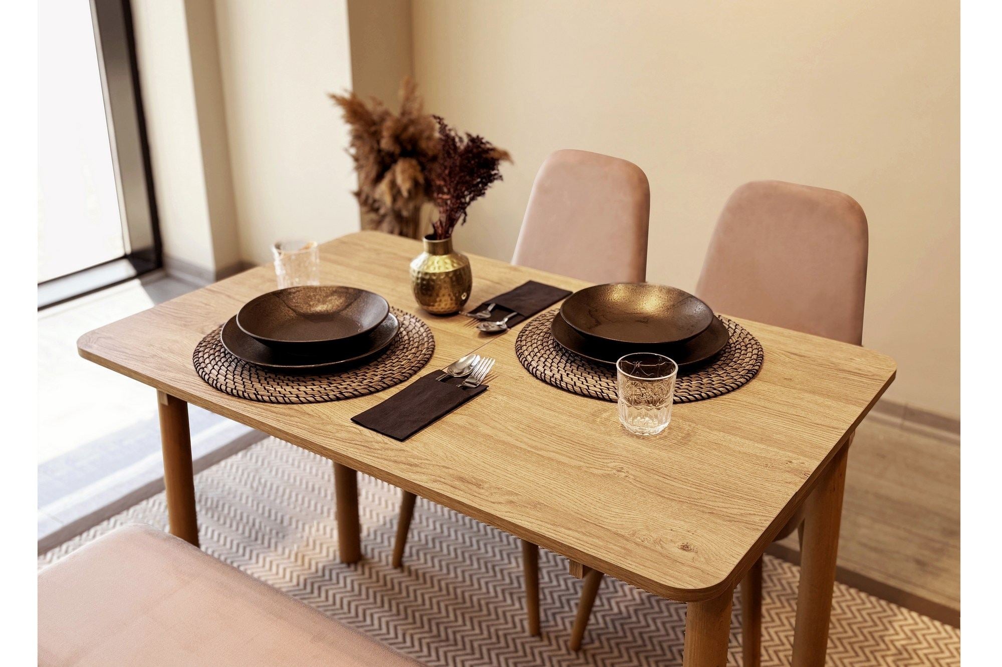 Conjunto de mesa de jantar extensível e cadeiras (4 peças)-Vina-Carvalho
Pedra