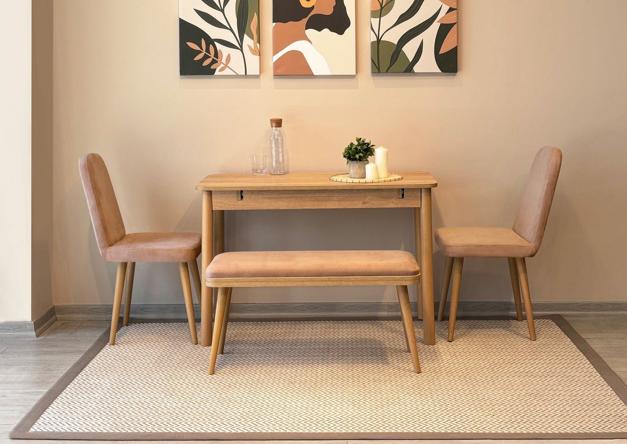 Conjunto de mesa de jantar extensível e cadeiras (4 peças)-Vina-Carvalho
Pedra