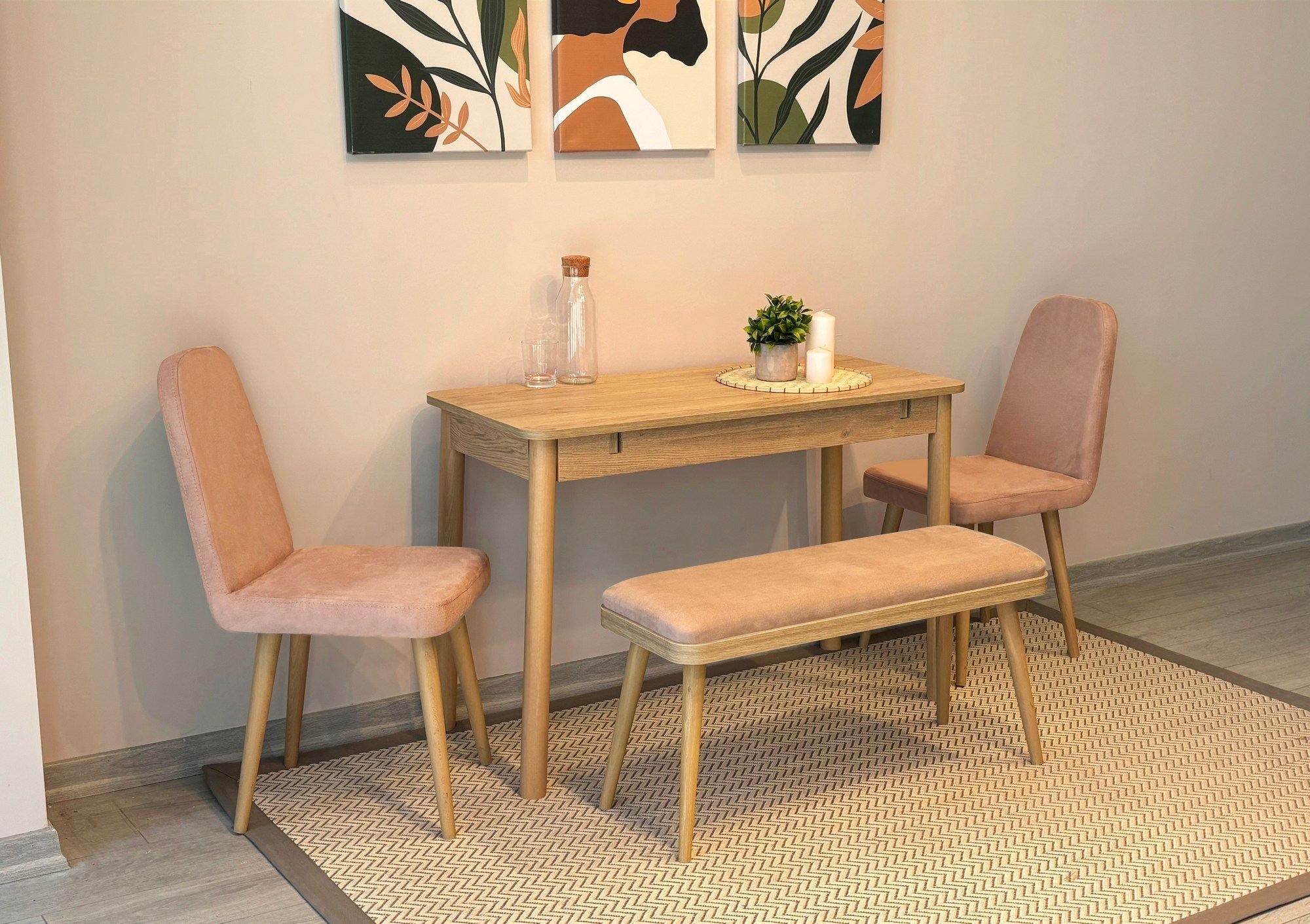 Conjunto de mesa de jantar extensível e cadeiras (4 peças)-Vina-Carvalho
Pedra