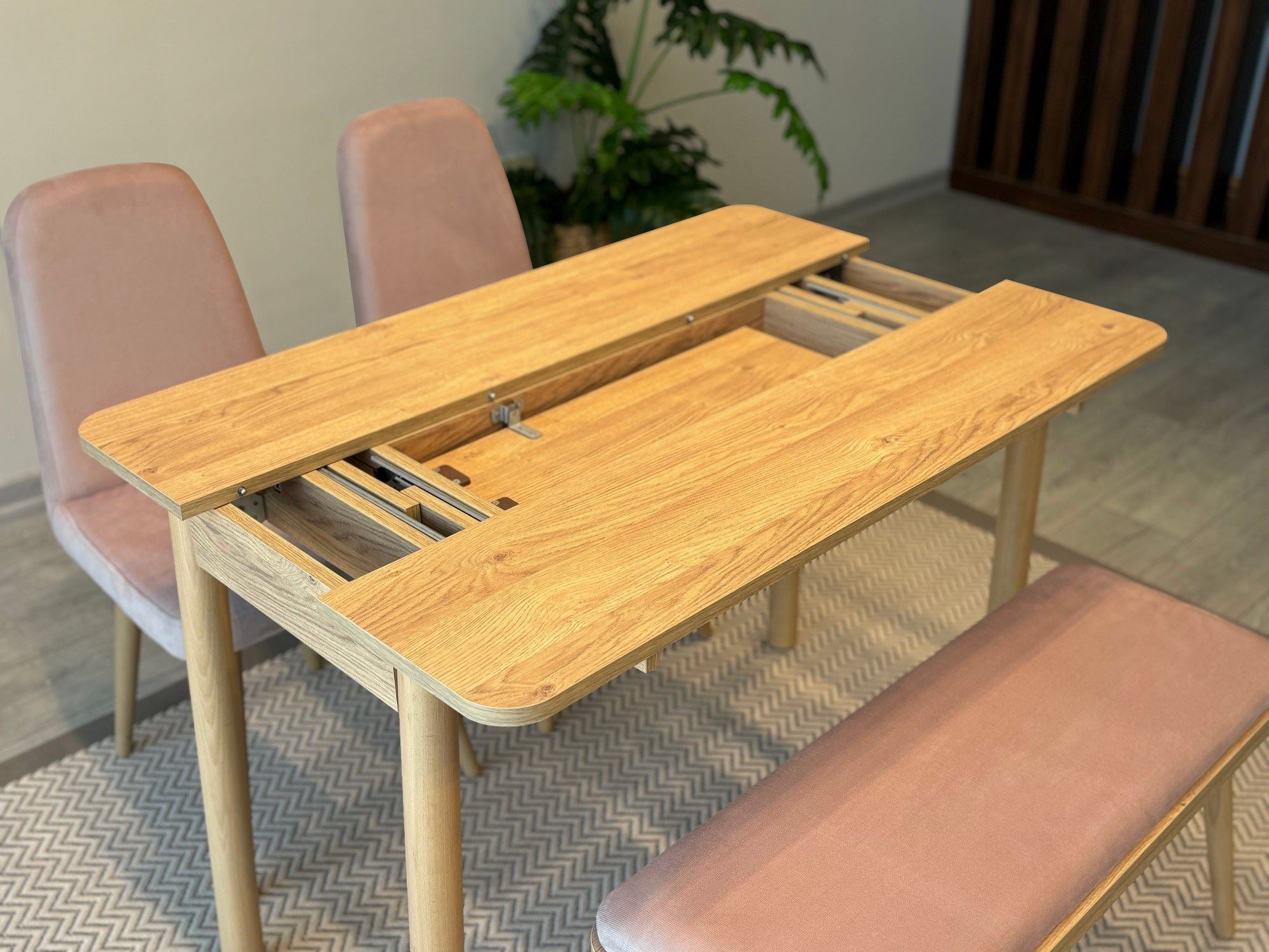 Conjunto de mesa de jantar extensível e cadeiras (4 peças)-Vina-Carvalho
Pedra