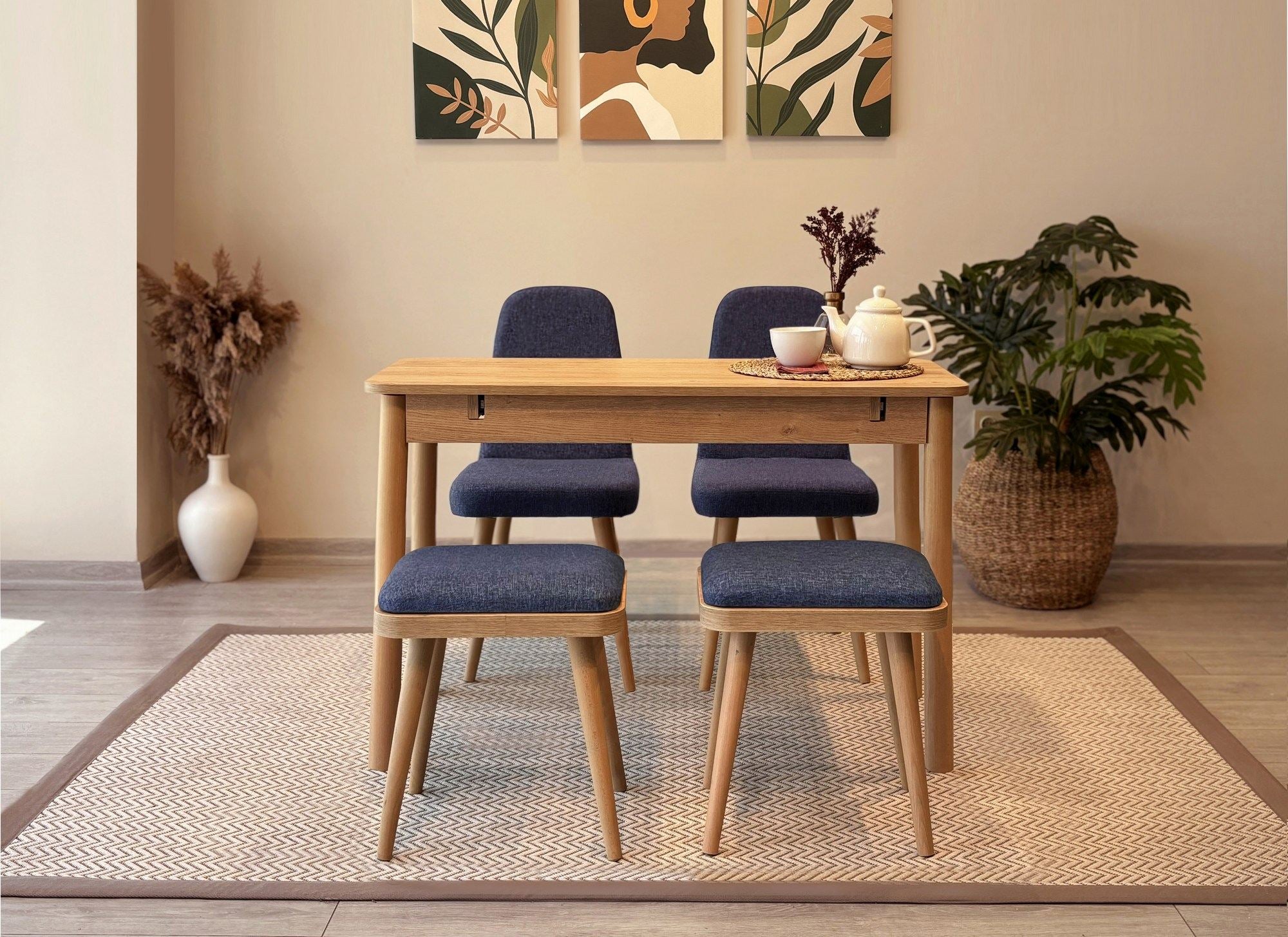 Conjunto de mesa de jantar extensível e cadeiras (5 peças)-Vina-Carvalho
Azul Escuro