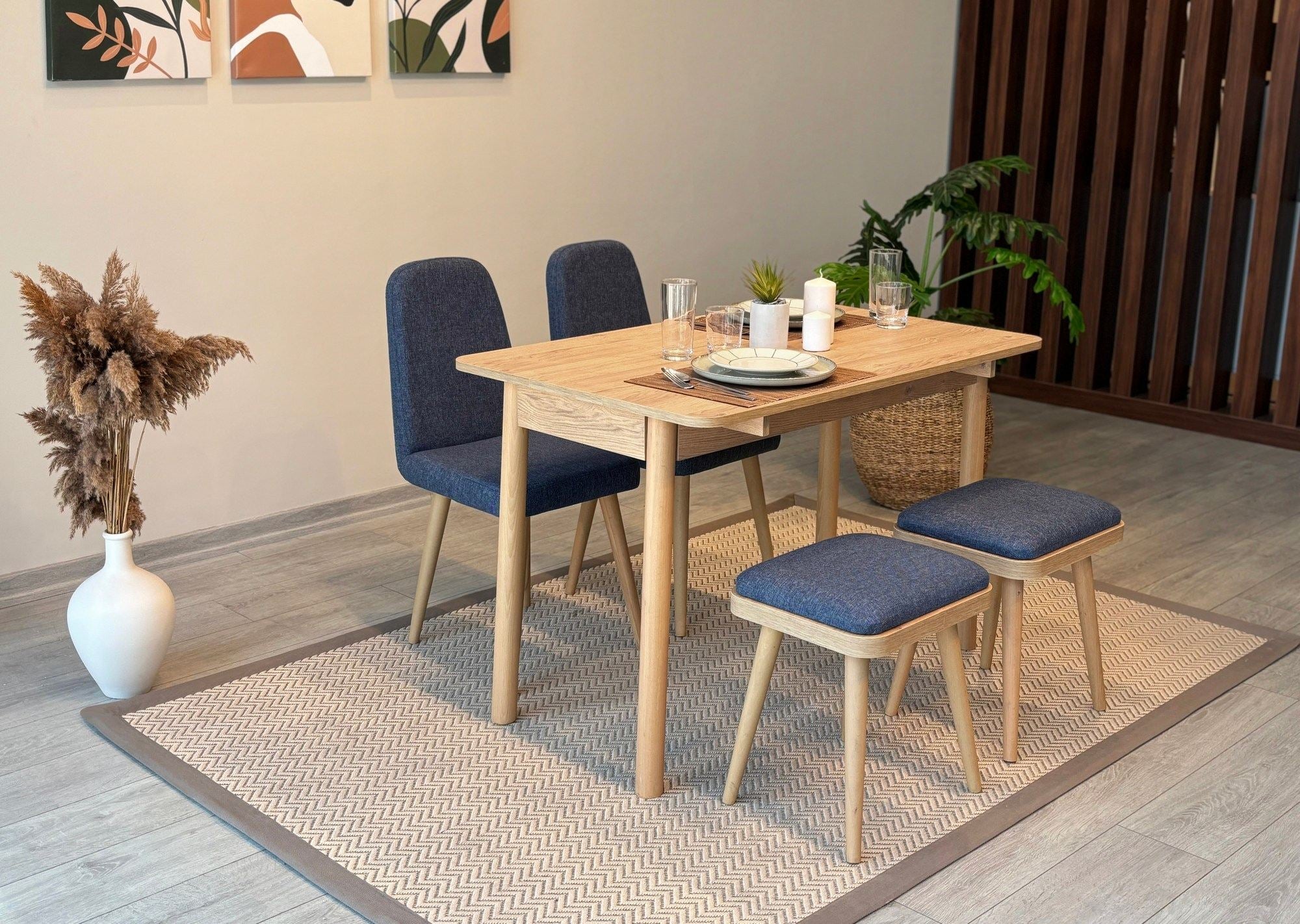Conjunto de mesa de jantar extensível e cadeiras (5 peças)-Vina-Carvalho
Azul Escuro