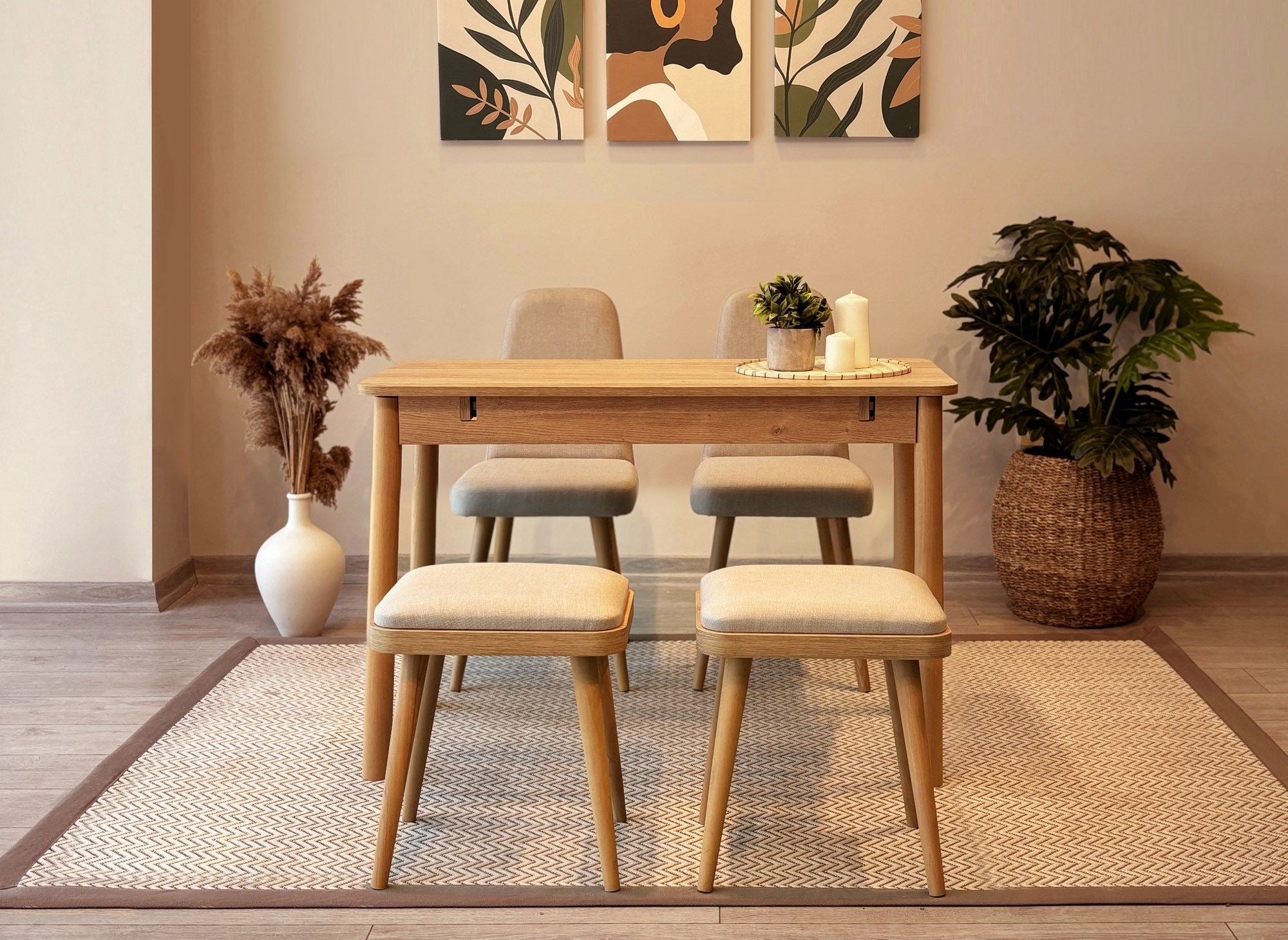 Conjunto de mesa de jantar extensível e cadeiras (5 peças)-Vina-Carvalho
Creme