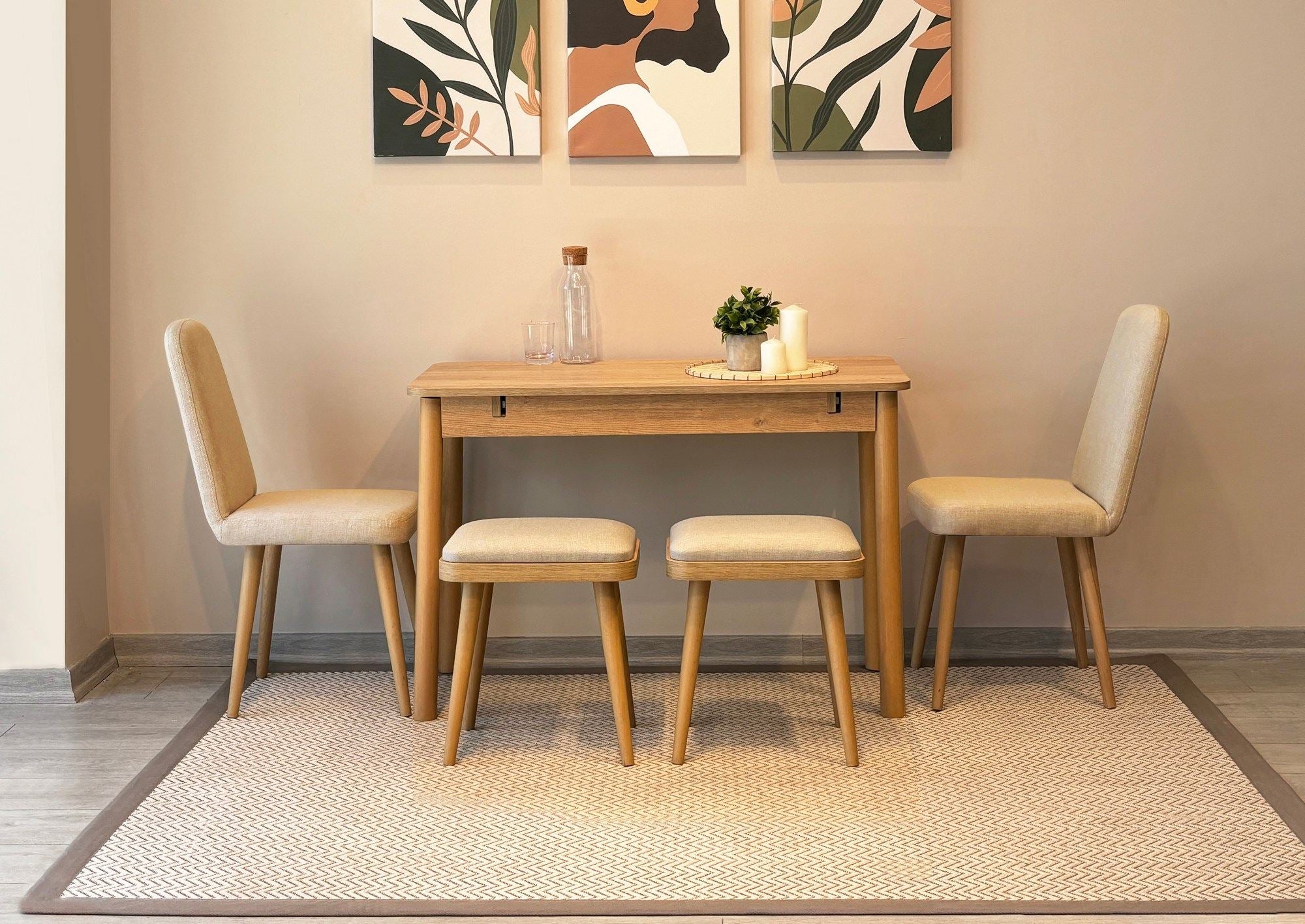 Conjunto de mesa de jantar extensível e cadeiras (5 peças)-Vina-Carvalho
Creme