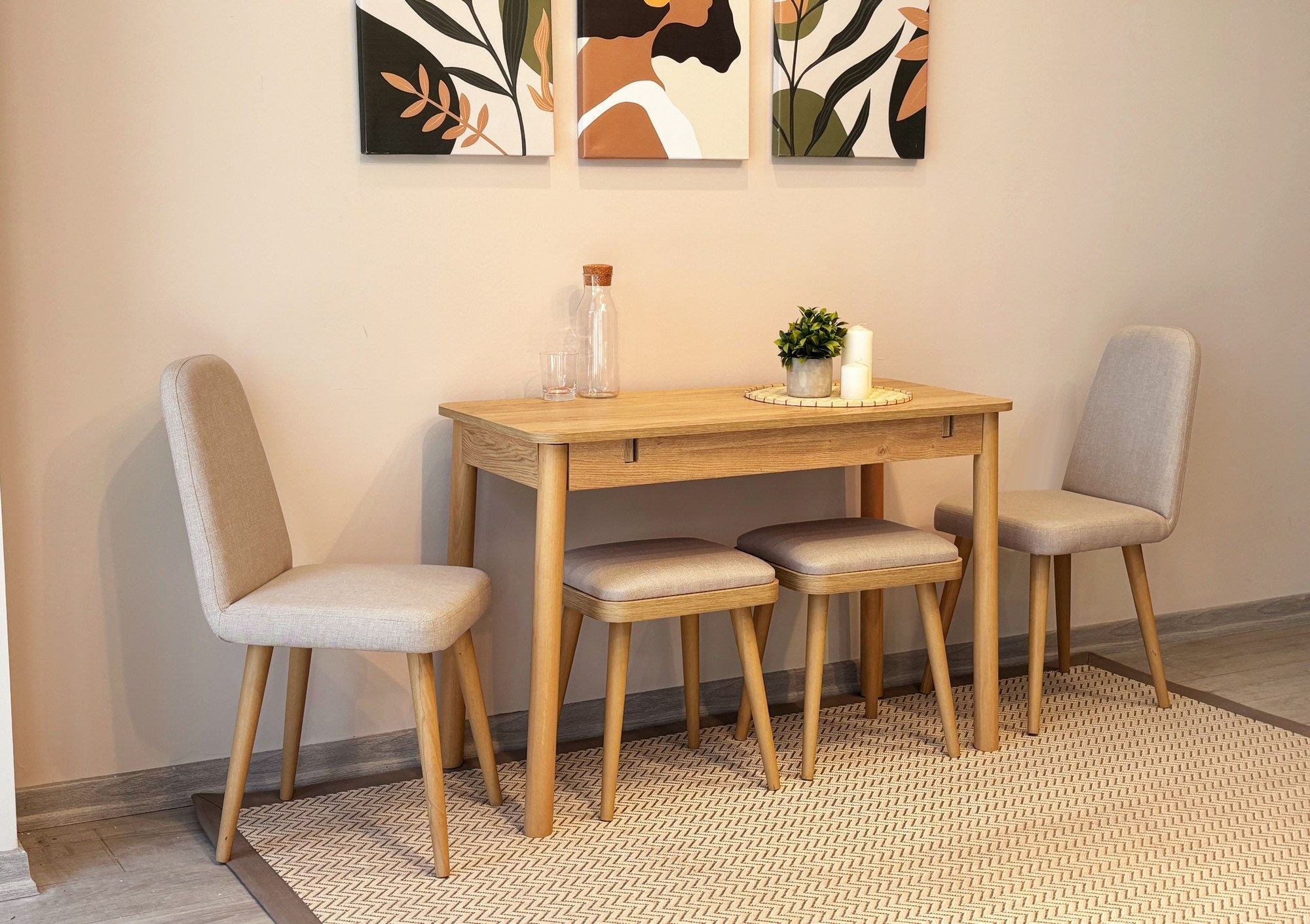 Conjunto de mesa de jantar extensível e cadeiras (5 peças)-Vina-Carvalho
Creme