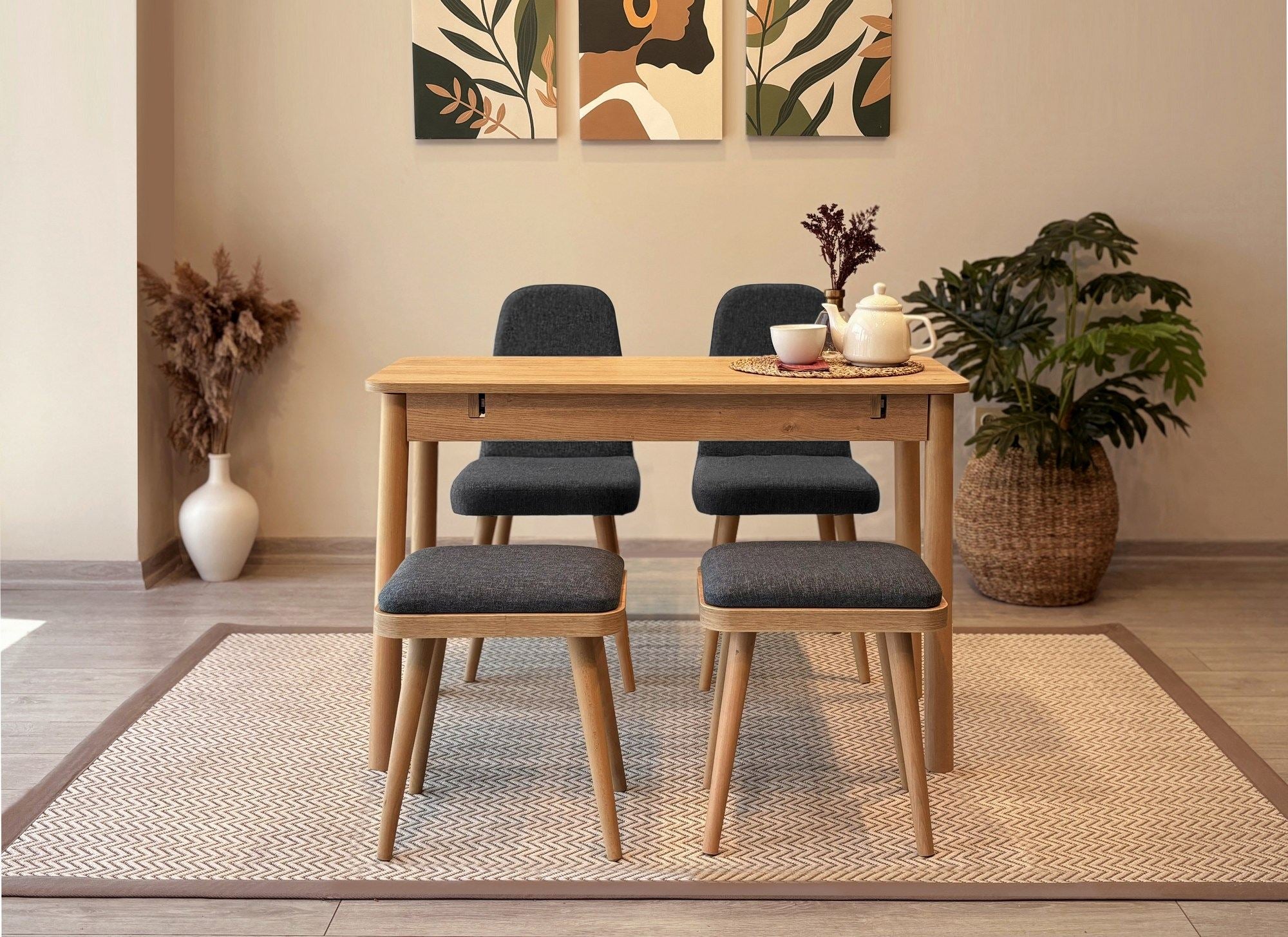 Conjunto de mesa de jantar extensível e cadeiras (5 peças)-Vina-Carvalho
Antracite