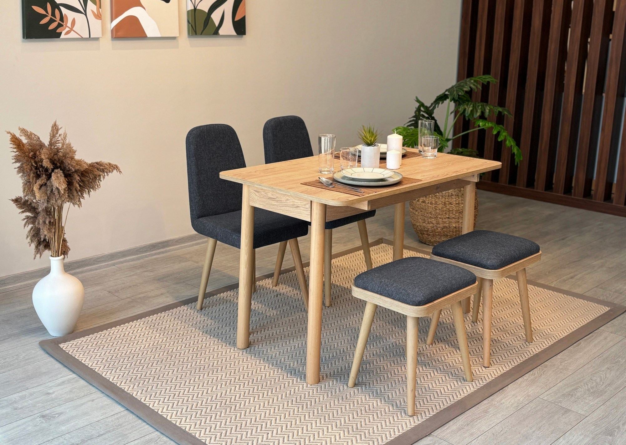 Conjunto de mesa de jantar extensível e cadeiras (5 peças)-Vina-Carvalho
Antracite