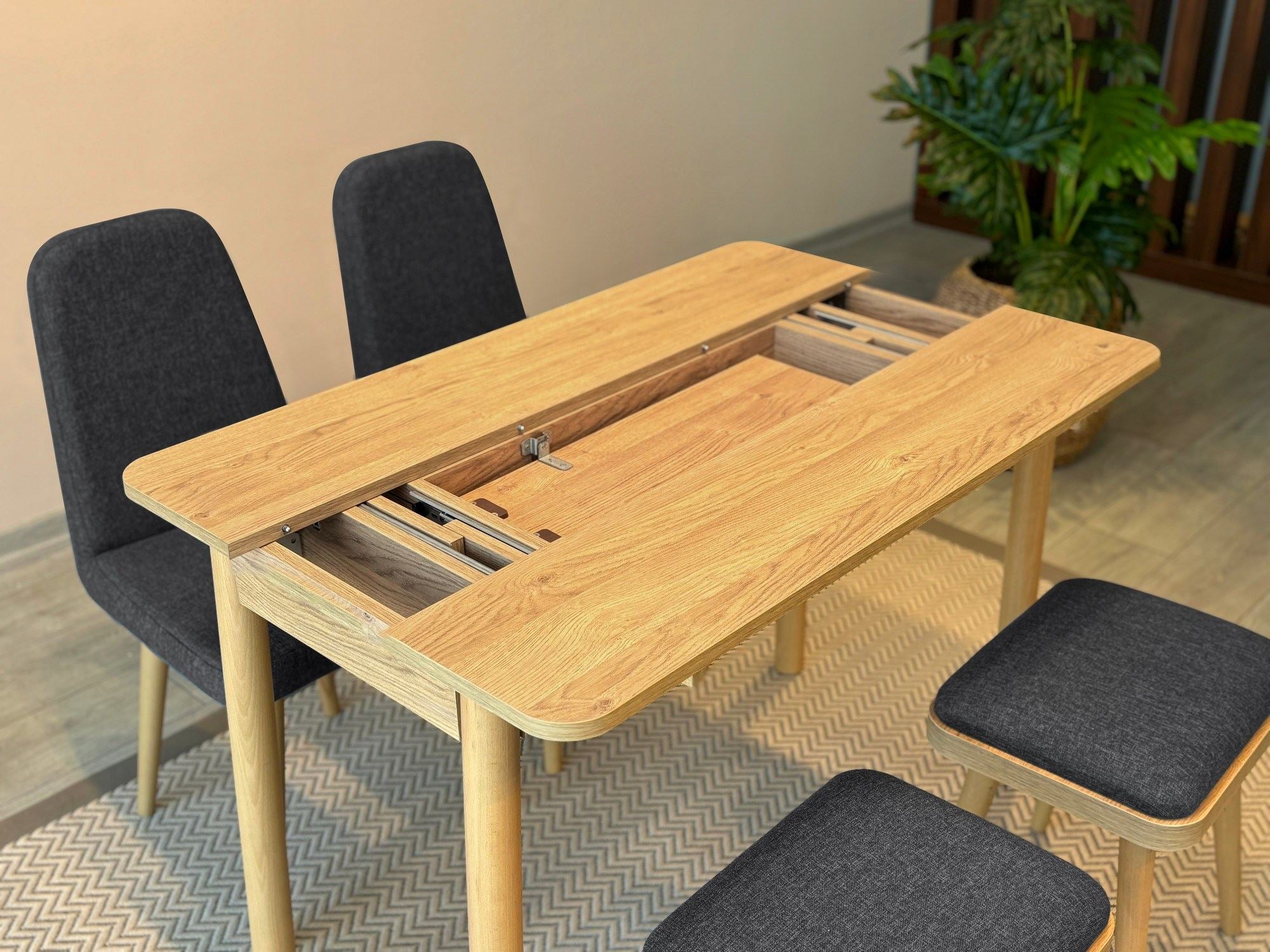 Conjunto de mesa de jantar extensível e cadeiras (5 peças)-Vina-Carvalho
Antracite